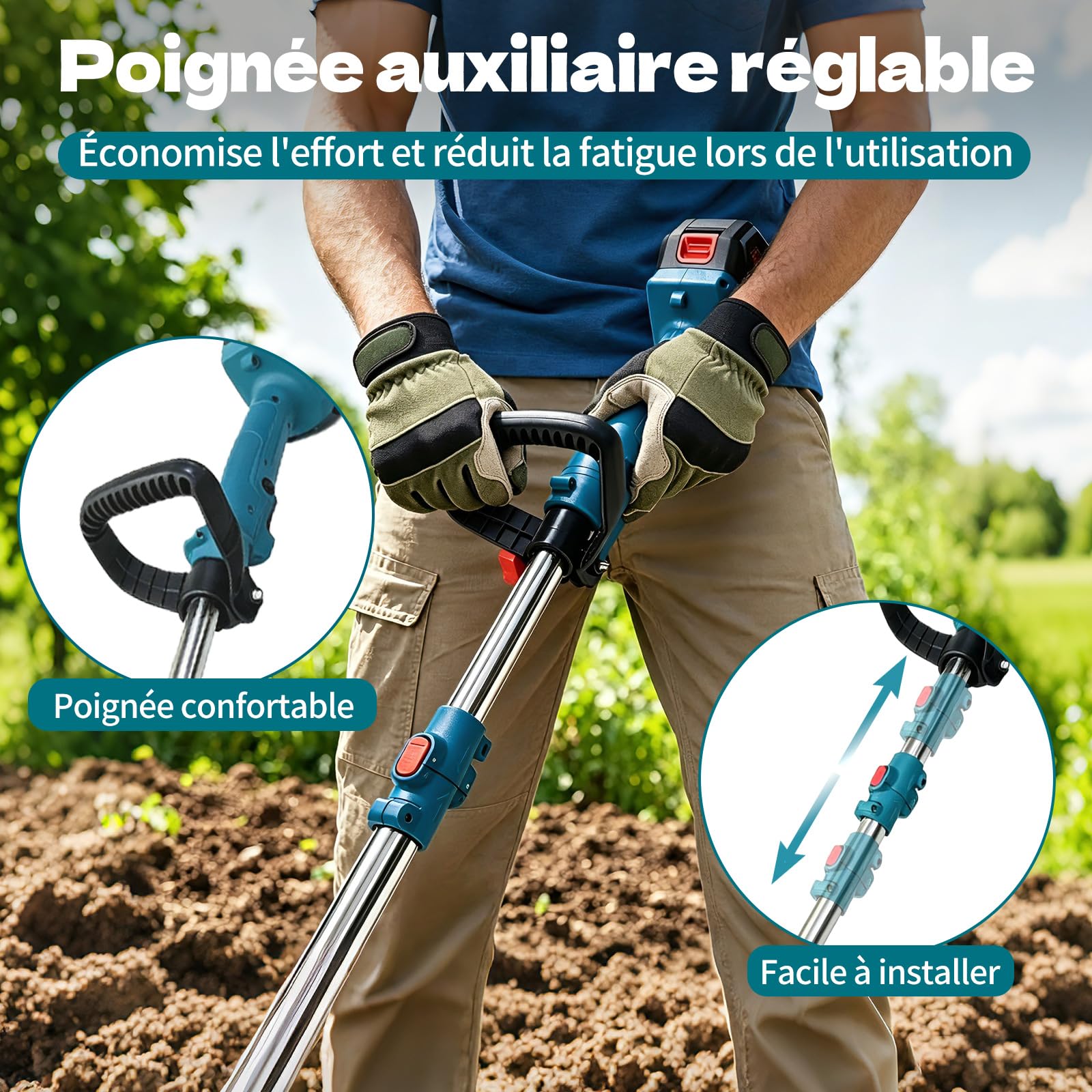 Bostar Motobineuse Électrique, Compatible avec Makita 18V Batterie Motocultor sans Fil, Bineuse Rotative 1,78kg avec Écran Numérique, 4 Lames Ø160mm, Profondeur 17cm, avec 2 Batteries 2000mAh