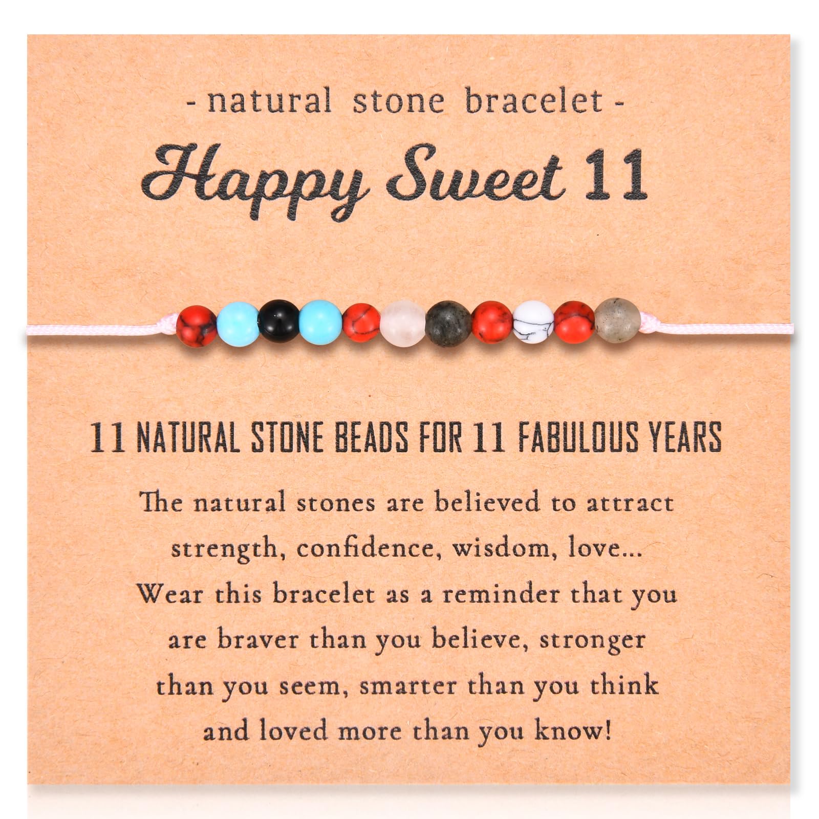 11 12 13 14 15 16 17 18 21 30 40 50 60 Year Old Birthday Gifts for Girls Women Her, Colorful Natural Beads Stone Birthday Bracelet Gifts with Birthday Card for Teen Girsl Women Her Daughter Wife Mom