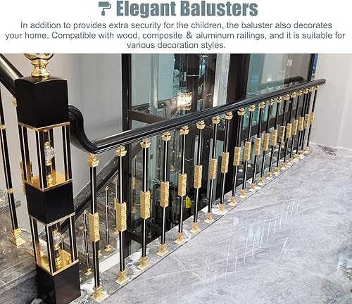 Miniatura 6 de CMYUN Balaustres de estilo oriental para interior de escalera, juego de husillos de barandilla de escalera cortables de 37.4in con zapatos, para