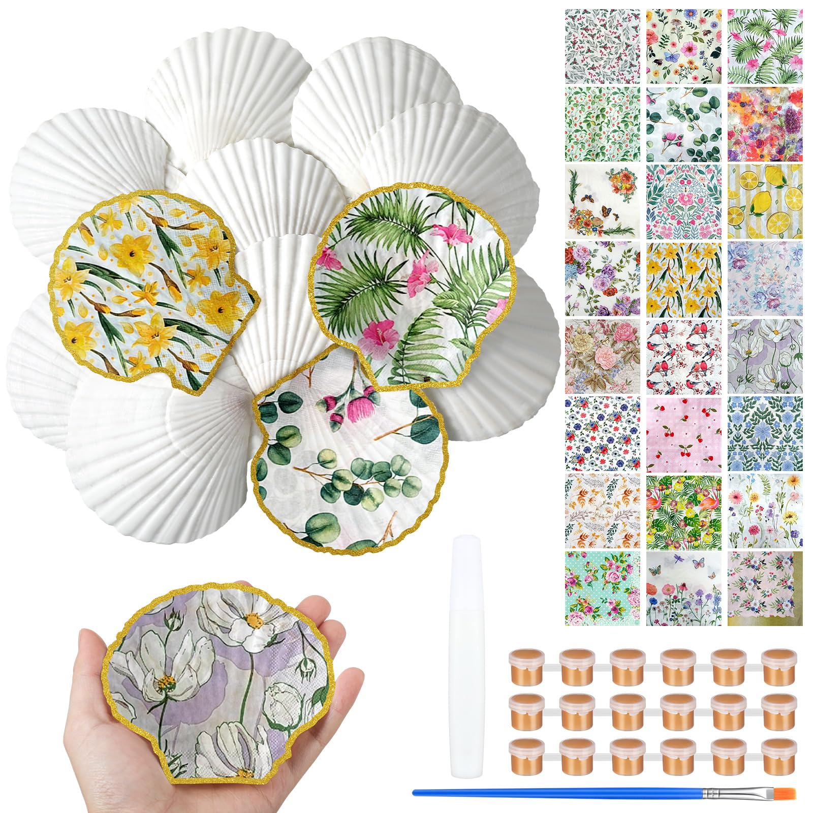 Halloscume 12 Set Large Scallop Shells for Crafts 4''-5'', Vivid Blooms