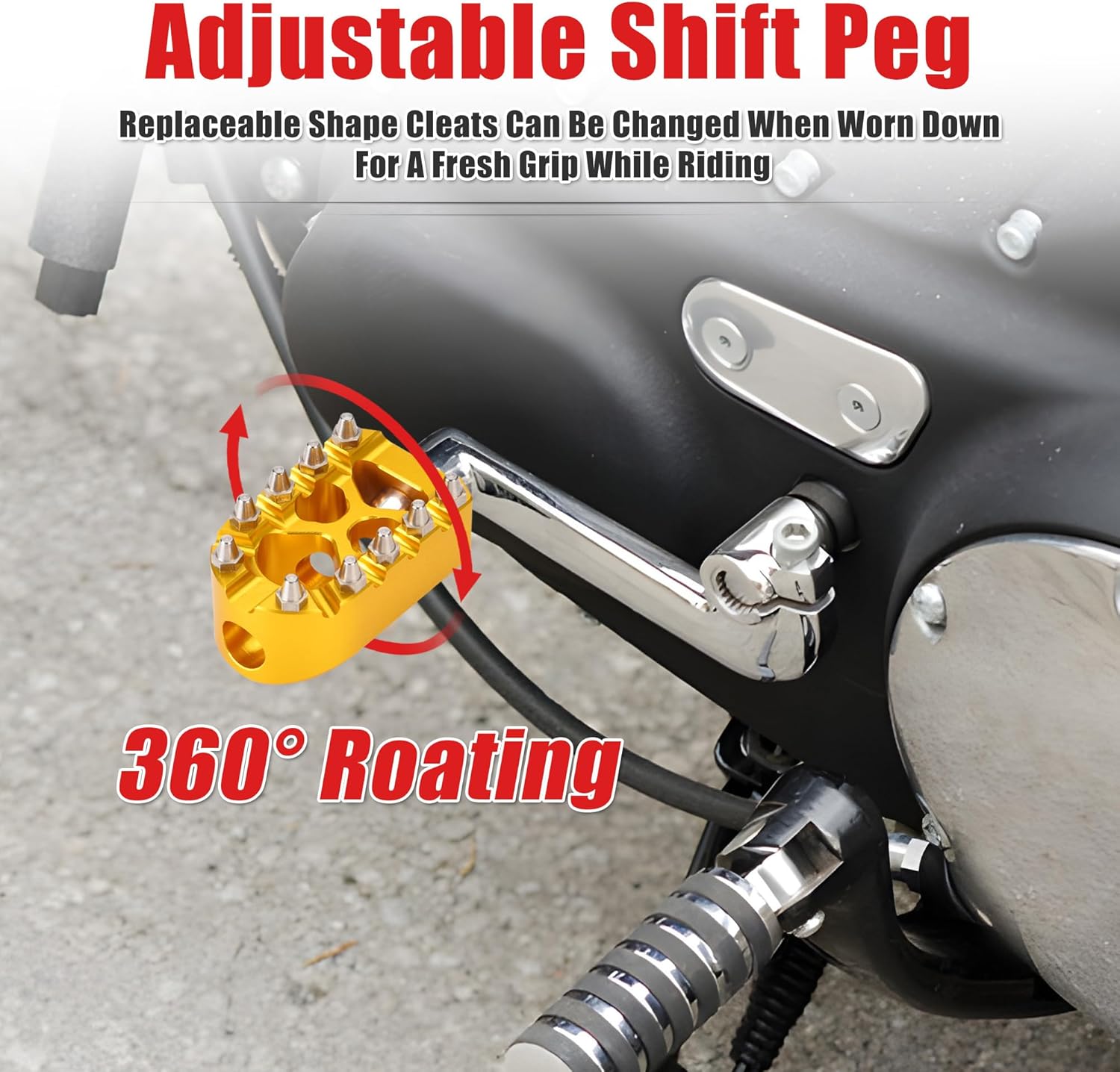 Goldfire Motorcycle Shifter Peg Anti-Skid Gear Knurled Shift Peg 360° Roating MX Chopper Bobber Style For H-D Touring Softail Sportster Dyna (Gold)
