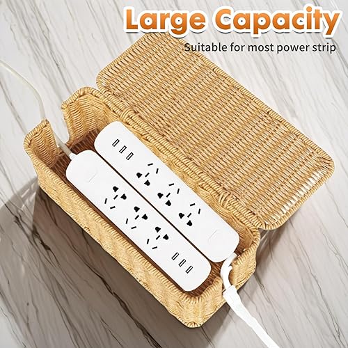 Miniatura 4 de ShellKingdom Caja de organización de cables, cuerda de ratán tejida a mano, caja organizadora con tapa para oficina en casa, TV, computadora,