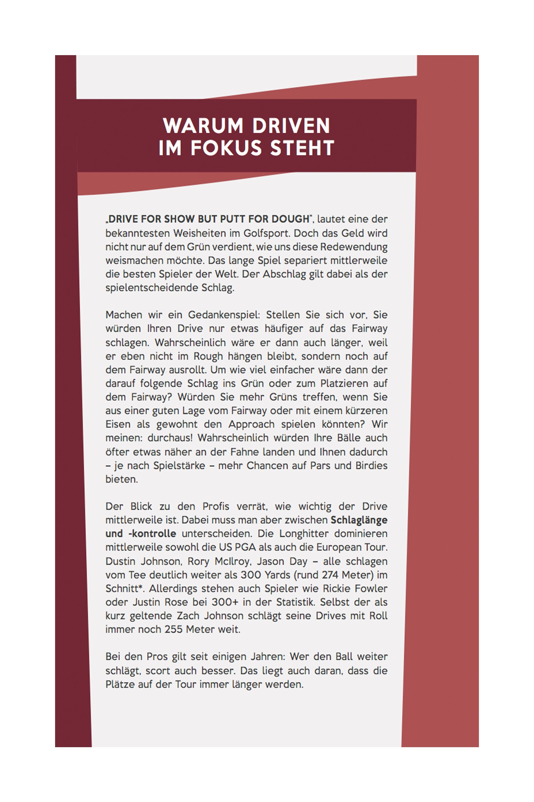 Mein Golf Training: Besser Driven - 18 Übungen für den Abschlag | Booklet für das Golf-Bag | Situative Trainings-Pläne für den Driver und die Hölzer vom Tee