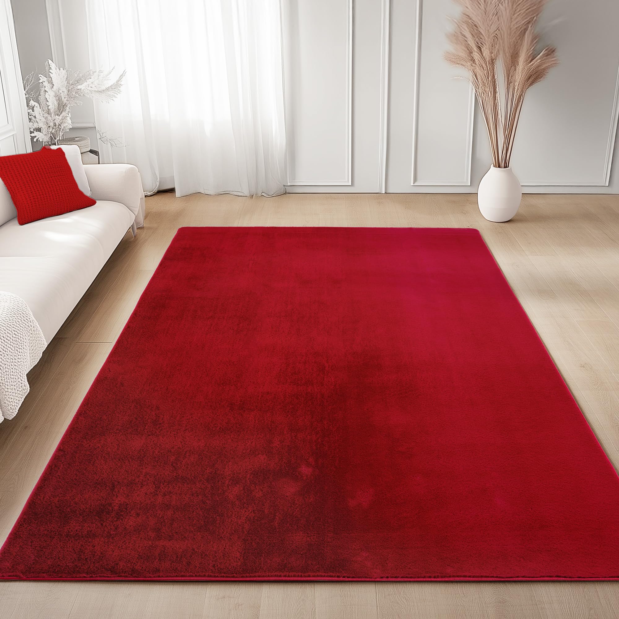 Carpettex Teppich Rot 120x160 cm- Kurzflor Teppich Waschbar, weich & rutschfest, modern einfarbiges Design für Wohnzimmer, Küche Schlafzimmer, & Kinderzimmer