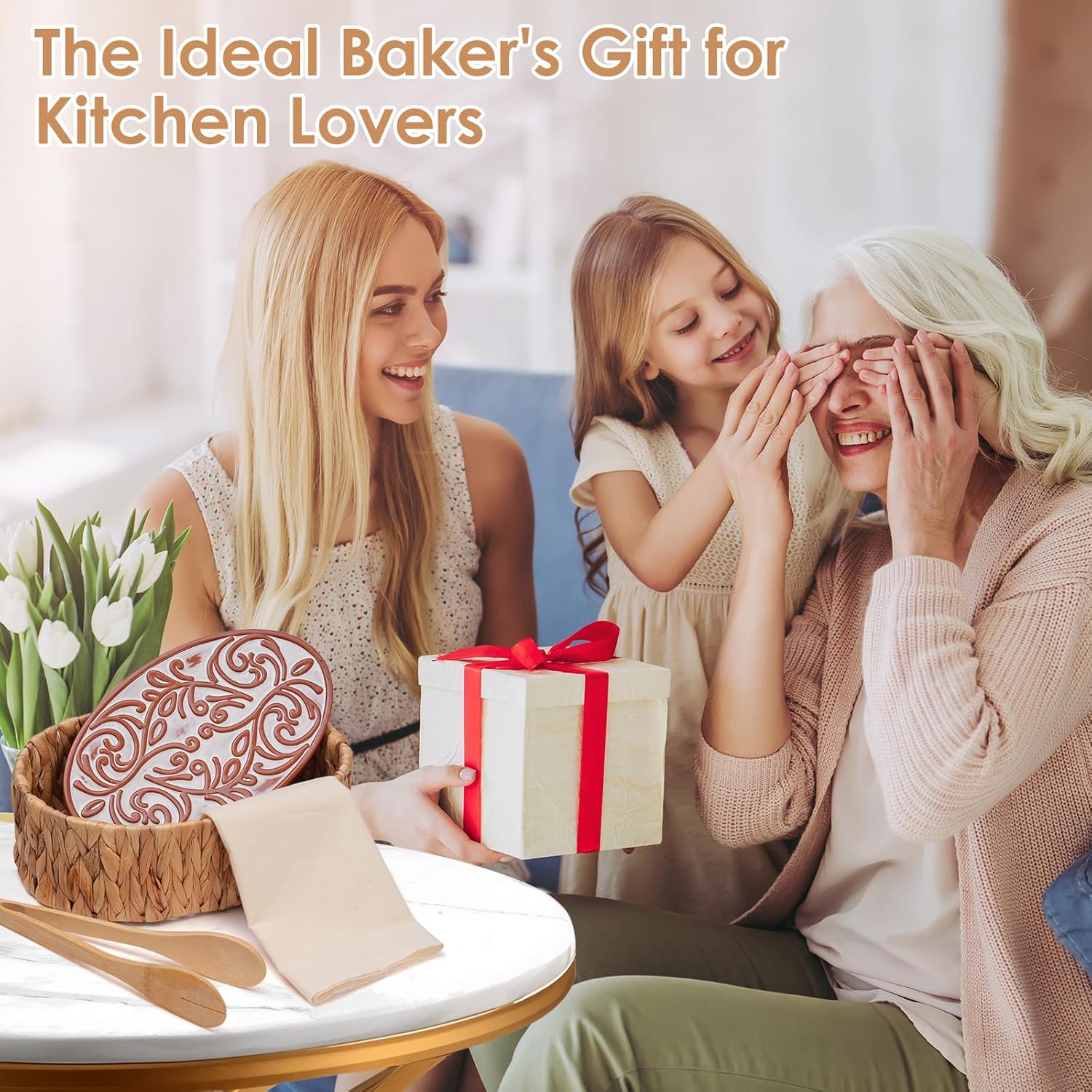 Bread Warmer Basket with Stone - Includes Linen Towel and Clips,Bread Baskets for Serving Tortilla,Sourdough,Terracotta Loaf Warmer Gifts for Hostess Gifts New Home,Sourdough Bakers,Mom Dad Birthday