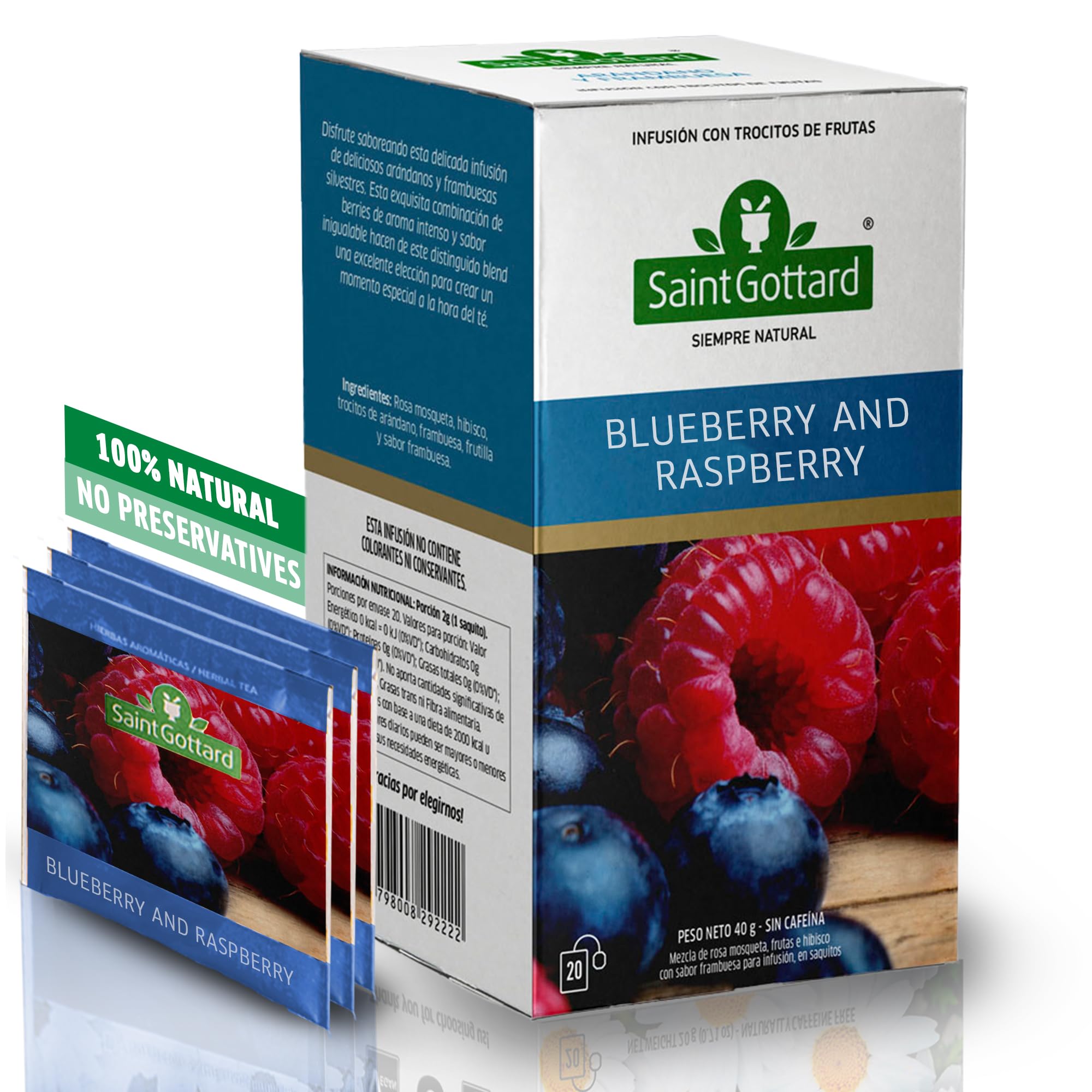 Saint Gottard Herbal Tea, Hibiscus, Rosehip, Fruity, Citrus, Caffeine-Free Infusion, Flavored Bags, Hot & Iced, Natural Herbal Tea – 40 Tea Bags