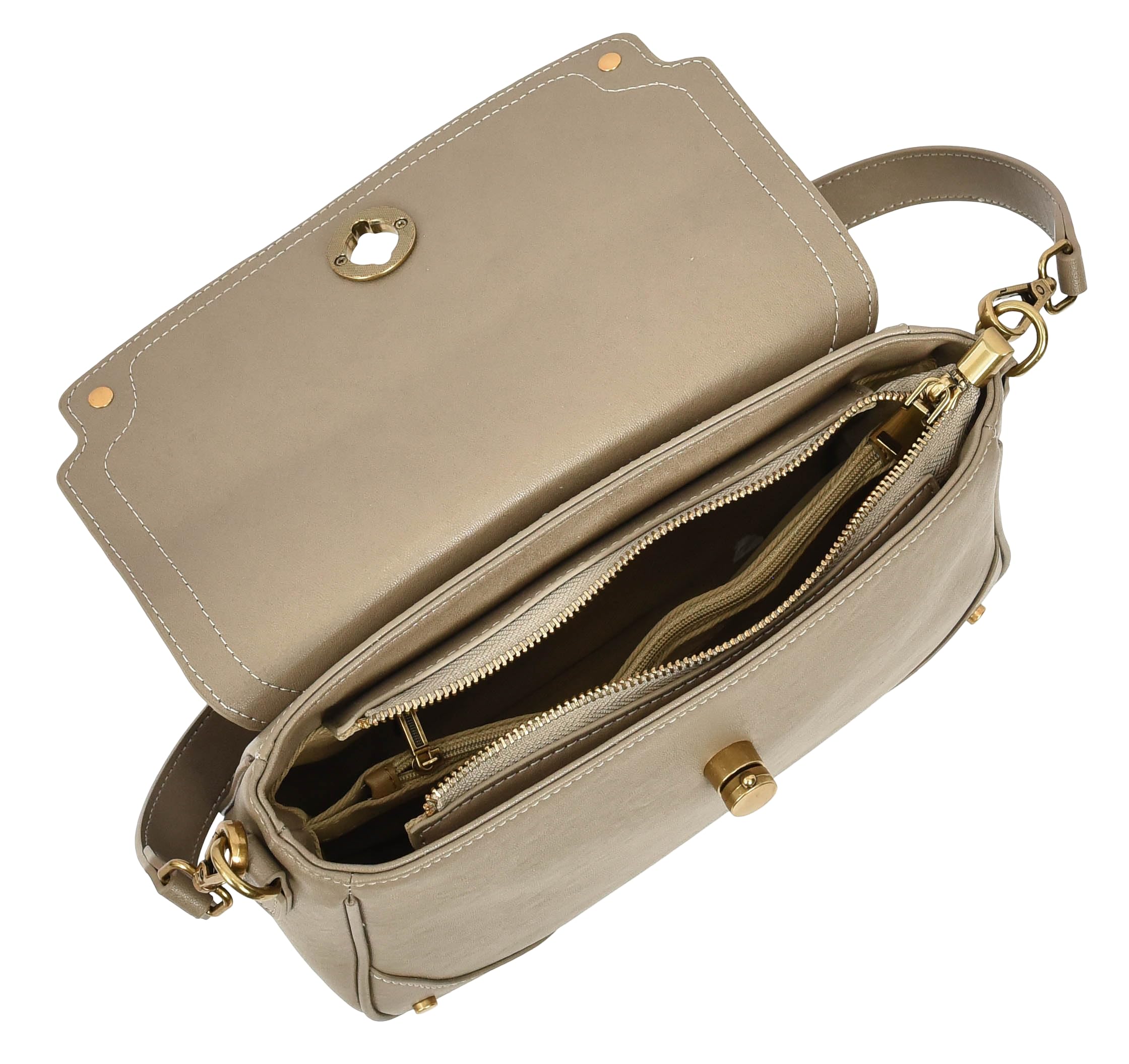 A1 FASHION GOODS Marley - Borsa a tracolla in pelle, da donna, con patta e tracolla regolabile, chiusura a torsione e tasche multiple