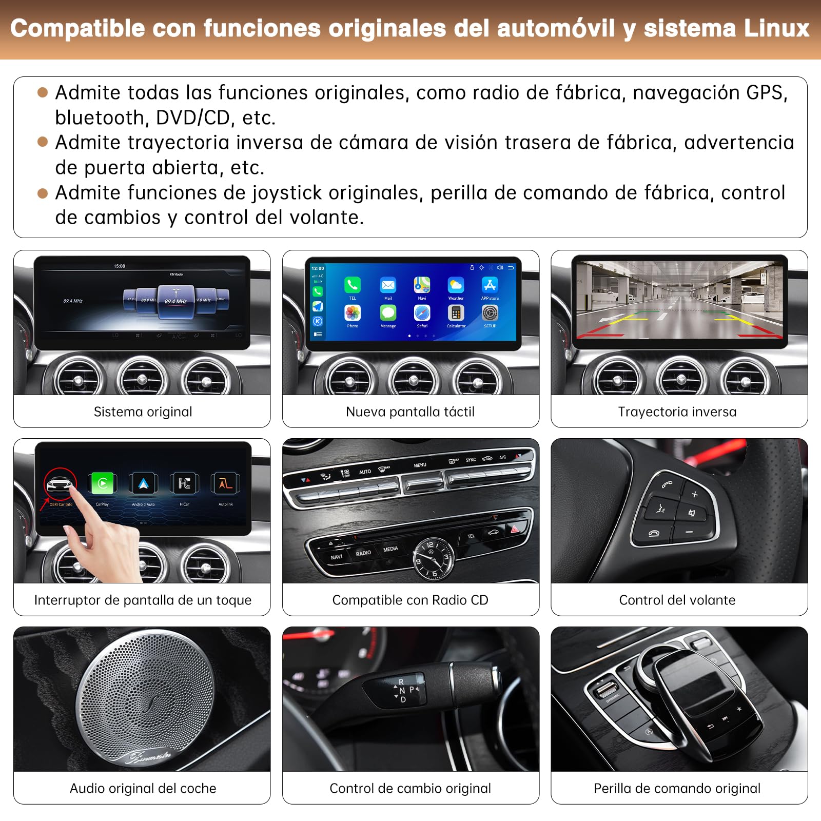 Pantalla táctil inalámbrica Carplay/Android de 12,3" para Mercedes-Benz C GLC V Clase W205 W447 2015-2019 NTG5.0 Receptor de Audio Multimedia estéreo para Coche