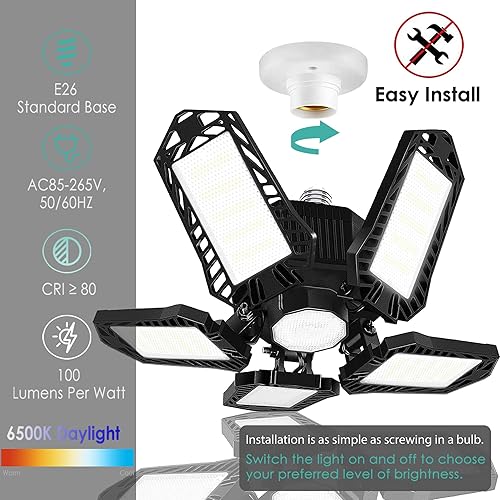 Miniatura 2 de LED Garage Light Bulbs, 100W 10000LM Garage Lights Ceiling Led with 5 Adjustable Panels, 6000K E26E27 Screw in Shop Lights for Garage Workshop