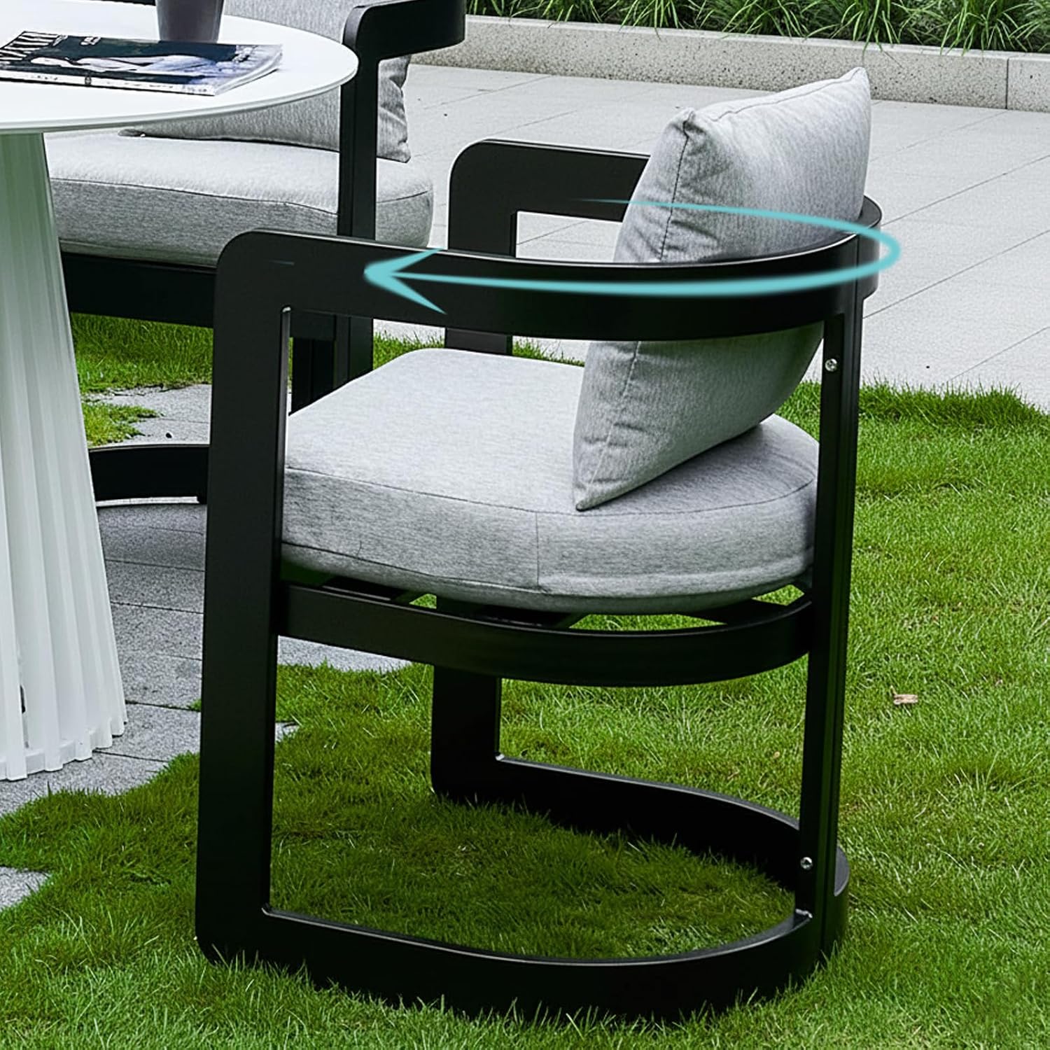 Patio Dining Chairs Set of 2, Modern Outdoor Dining Chairs with Cushions & Backrest, Dining Chairs with Armrests, Metal Outdoor Dining Chair for Garden, Backyard, Lawn & Porch, Grey