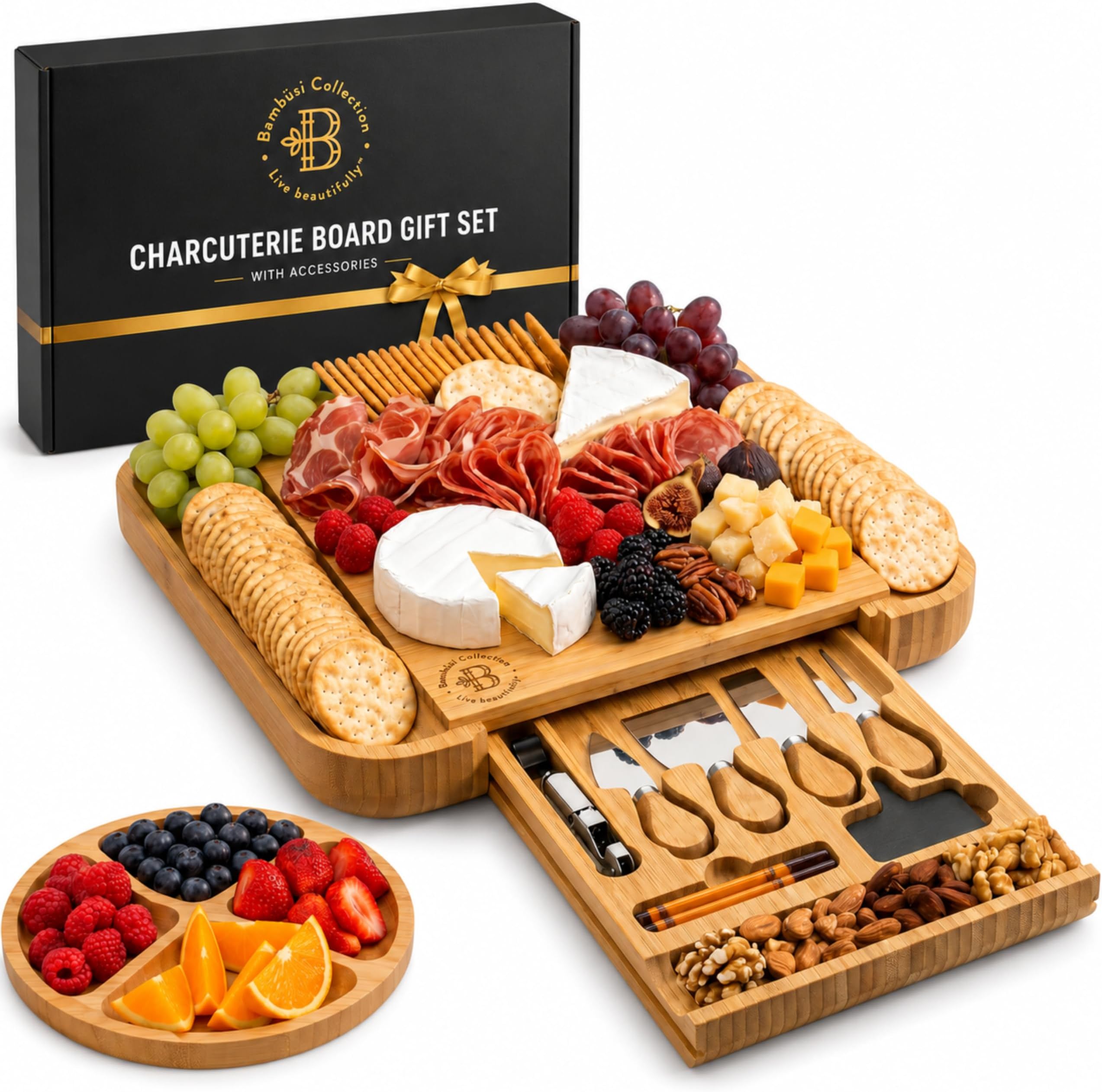 Charcuterie Boards - Large Bamboo Charcuterie Board Set with Knives Serving Accessories, Cheese Tray - House Warming Gifts New Home, Wedding Gift, Bridal Shower Gifts, Birthday Gifts Women Men