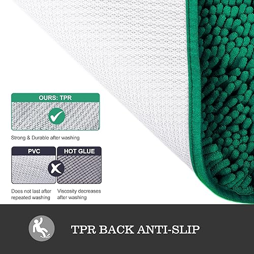Miniatura 4 de Yeaban Tapetes de baño, de felpilla gruesa, absorbentes y lavables, antideslizantes, suaves, para baño, cocina, ducha o lavabo, color verde