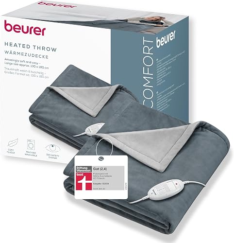 Beurer HD 75 Dark Grey Heizdecke, kuschelig weiche Wärmezudecke, 6 Temperaturstufen, maschinenwaschbar, mit Abschaltautomatik und besonders sicher, Dunkelgrau, 180 x 130 cm