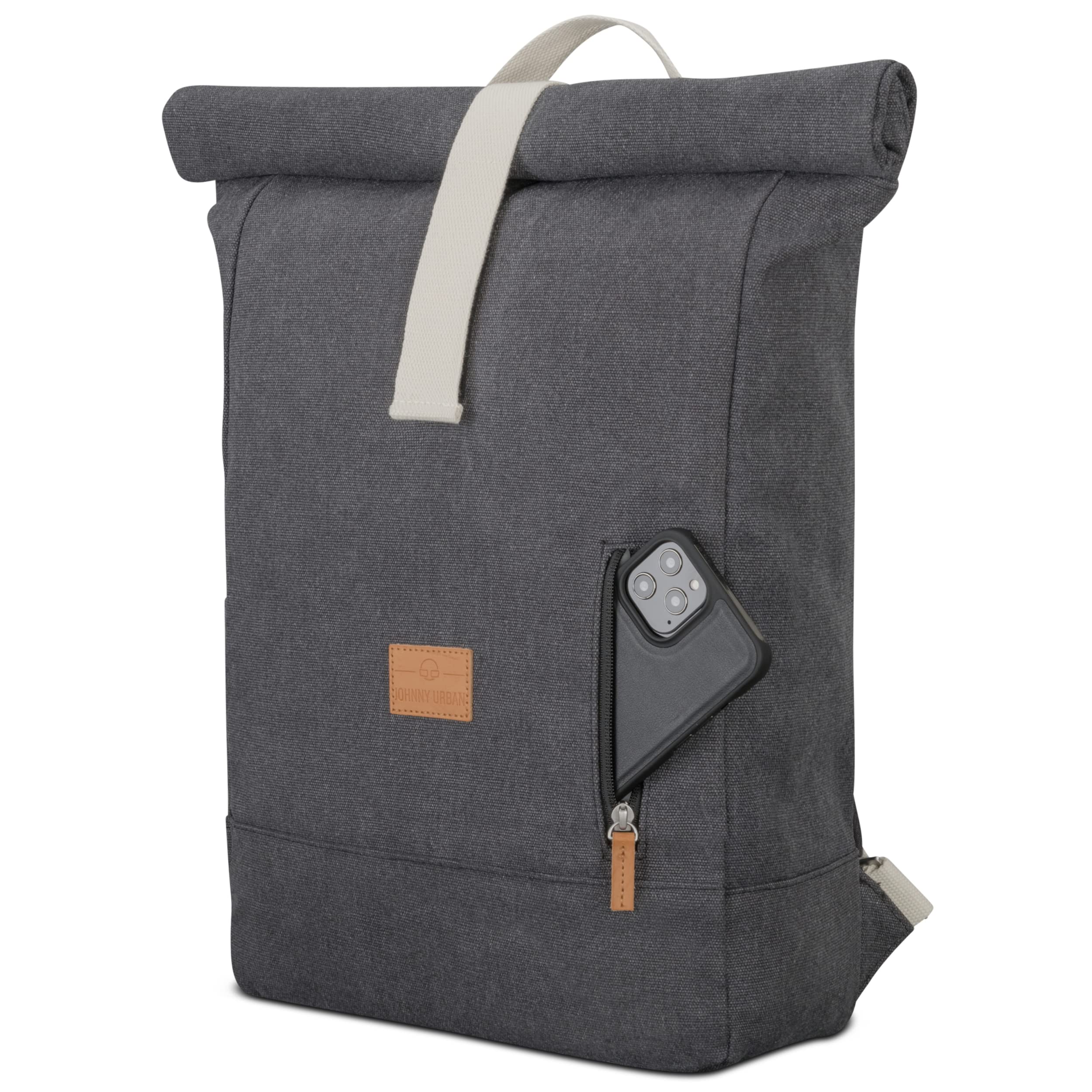 Johnny Urban Zaino Porta PC Donna e Uomo Nero Antracite - Adam Large - Rolltop per Lavoro Viaggio Università - Scomparto per Laptop 15.6 Pollici - Idrorepellente