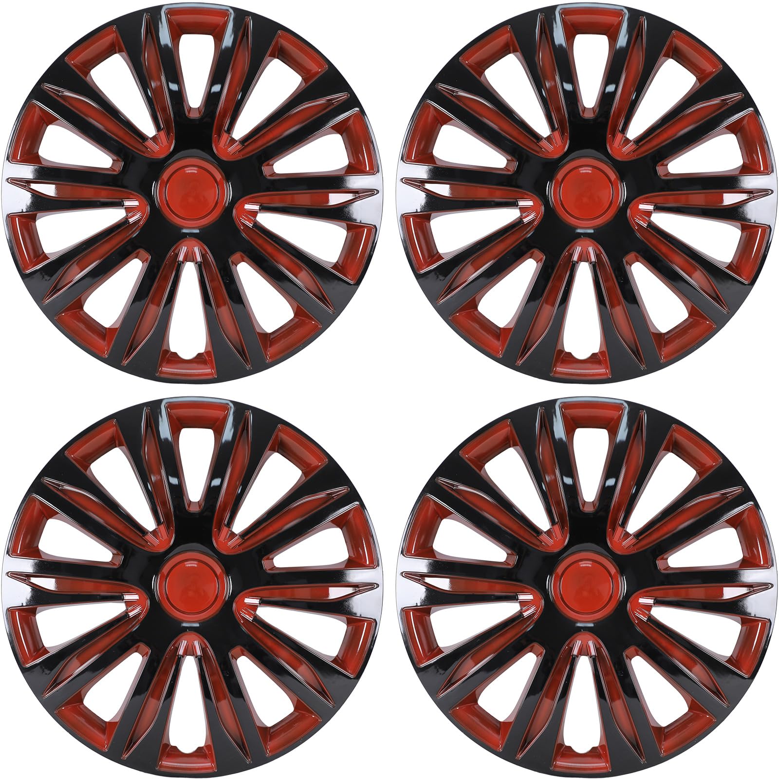 WOLFSTORM 4-Pack 15 Inches Wheel Rim Cover Hubcaps,Redesign Fashion Style Replacement Hubcaps,Car Truck SUV Hub Accessories, Black&Red&Lacquer