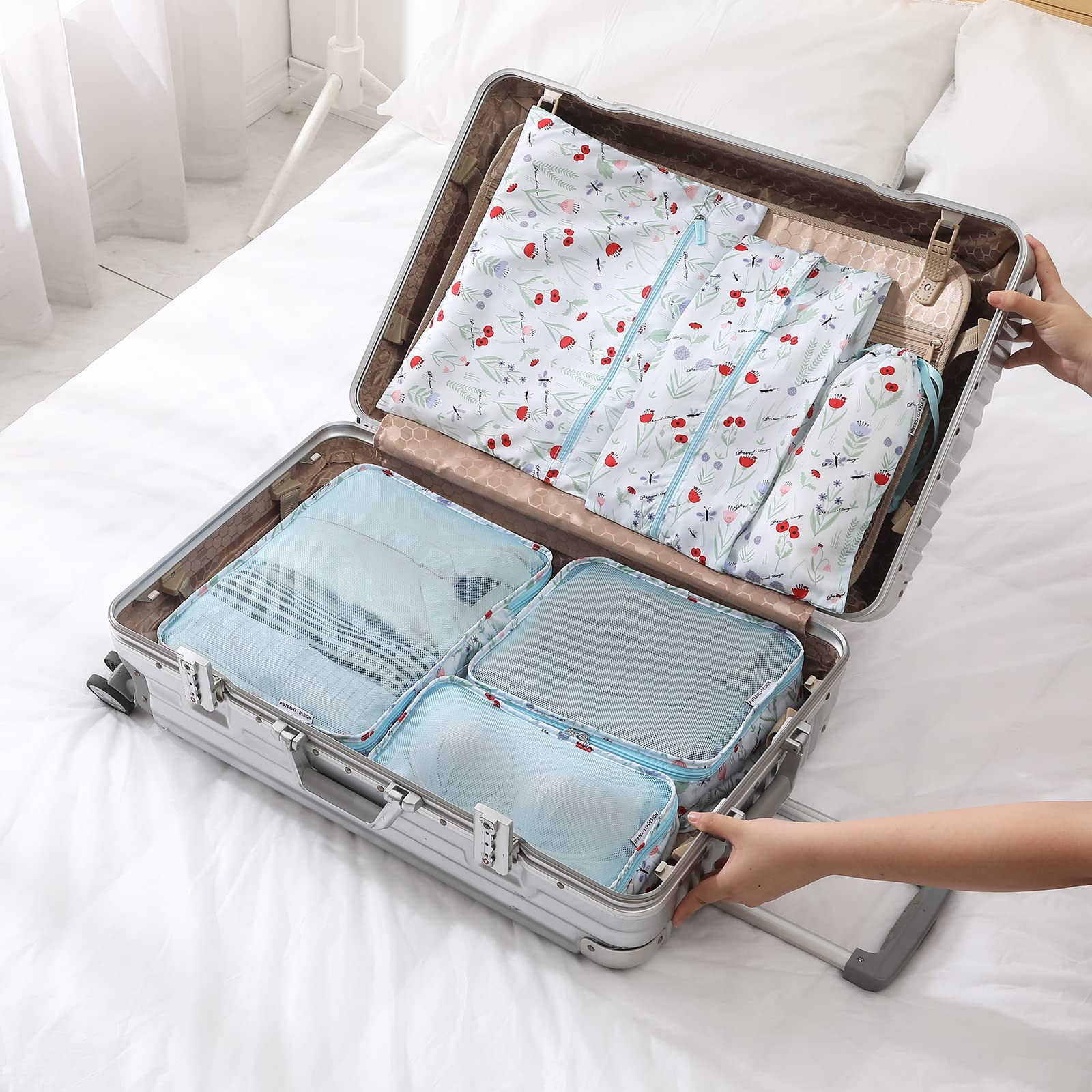 Set Di 5 Cubi Comprimibili Per I Viaggi, Cubo Comprimibile Per Organizzare Il Bagaglio, Ultraleggero, Borsa Portaoggetti, Organizzatore Per Valigie, Per Zaino E Valigia (Rosa