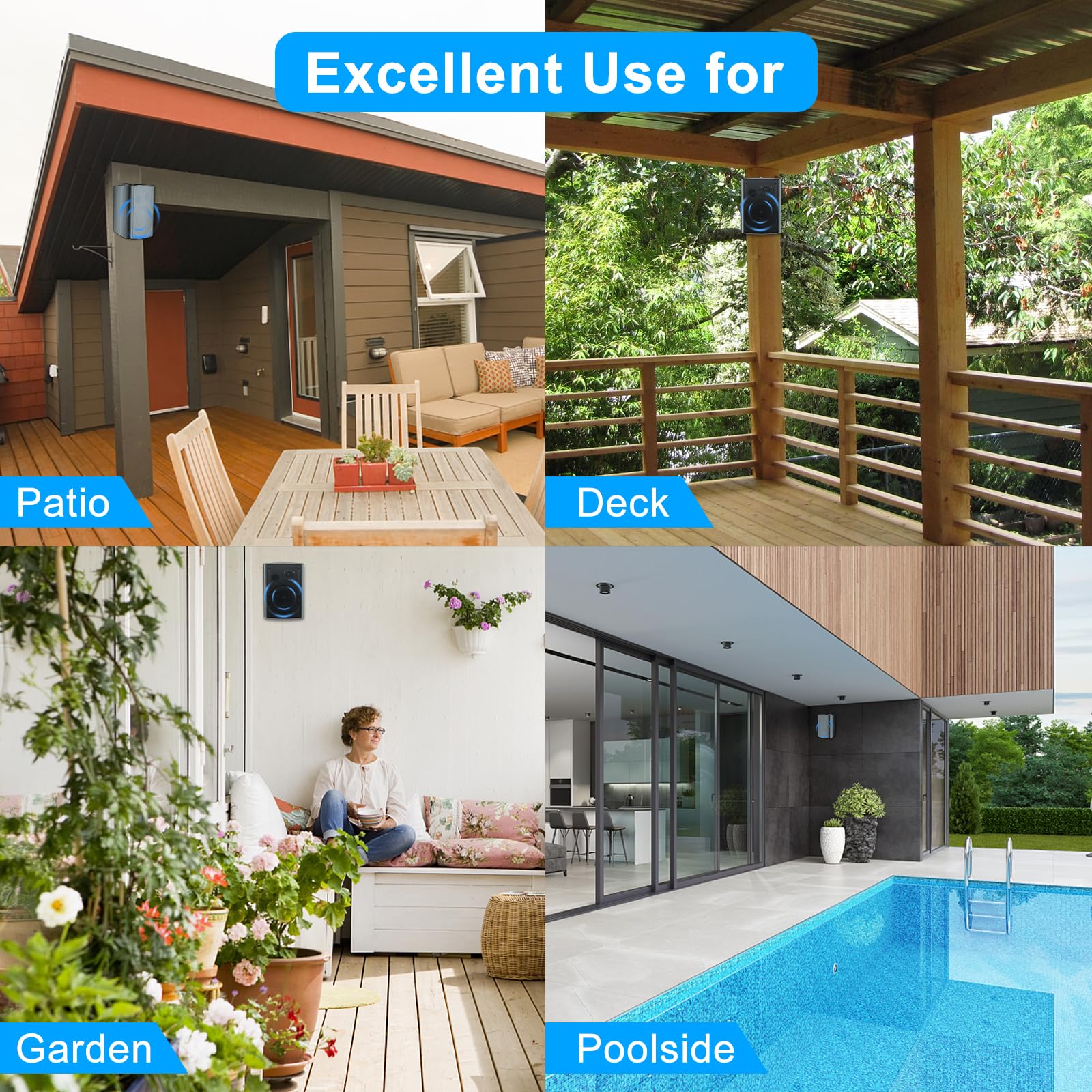 STUDIOFINIX 6.5 Pollice Altoparlanti Esterni con 800Watt Basso Potente, Altoparlanti Montati A Parete Impermeabili per Casa Patio Portico Giardino Coperto Deck (4 Altoparlanti)