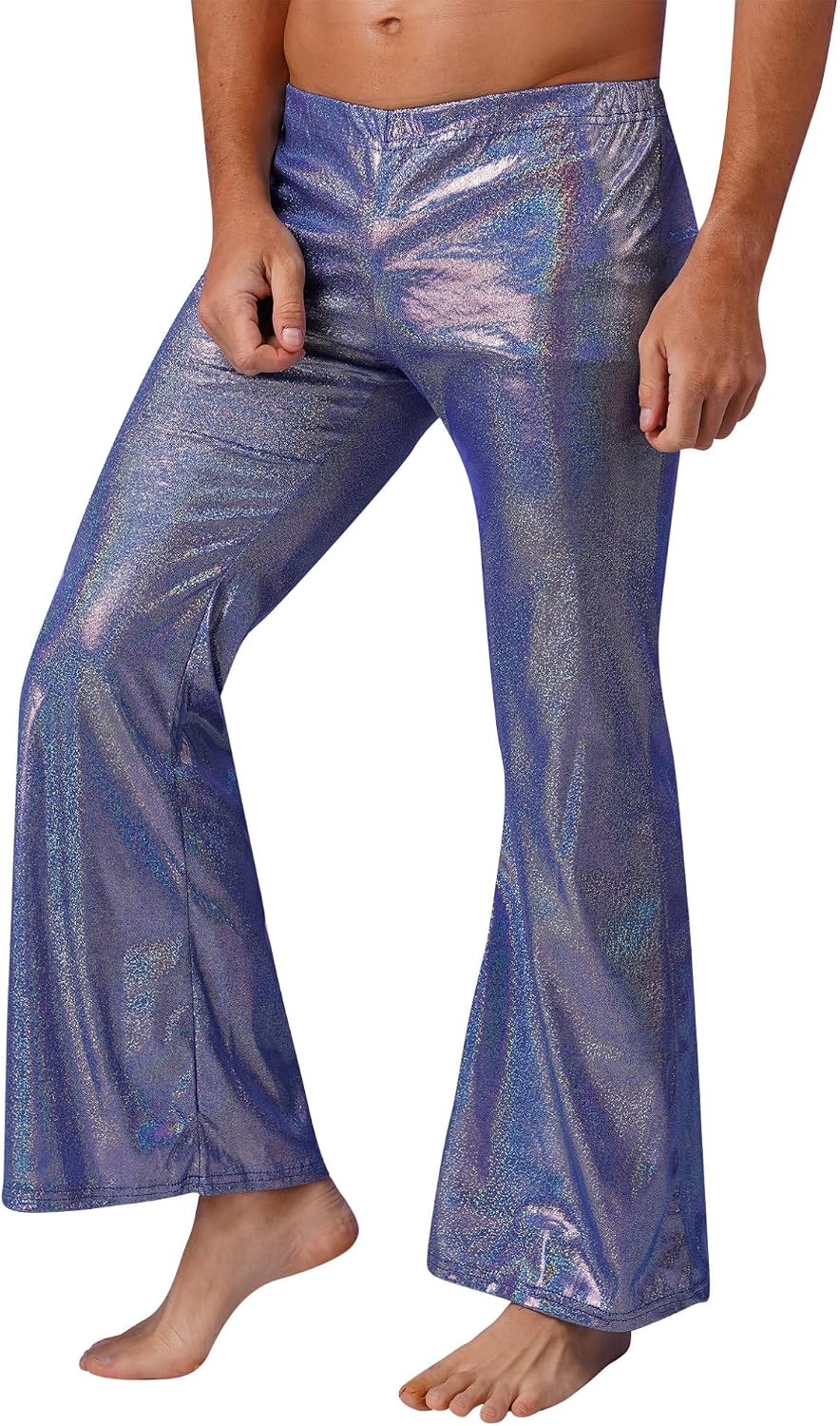 Jhaoyu Mens Wide Leg Pants Disco Activewear Shiny Trousers Stage Dailywear Flare Streetwear