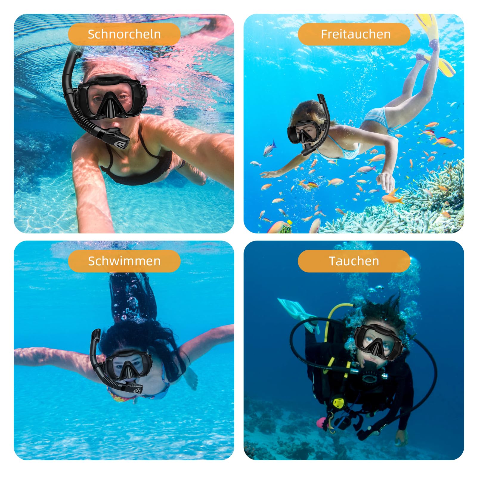 Schnorchelset Erwachsene Schnorchelausrüstung Anti-Leck und Anti-Beschlag gehärtete Glaslinse Panoramablick Schwimmmaske Trockendeckel Schnorchelset für Schnorcheln Tauchen