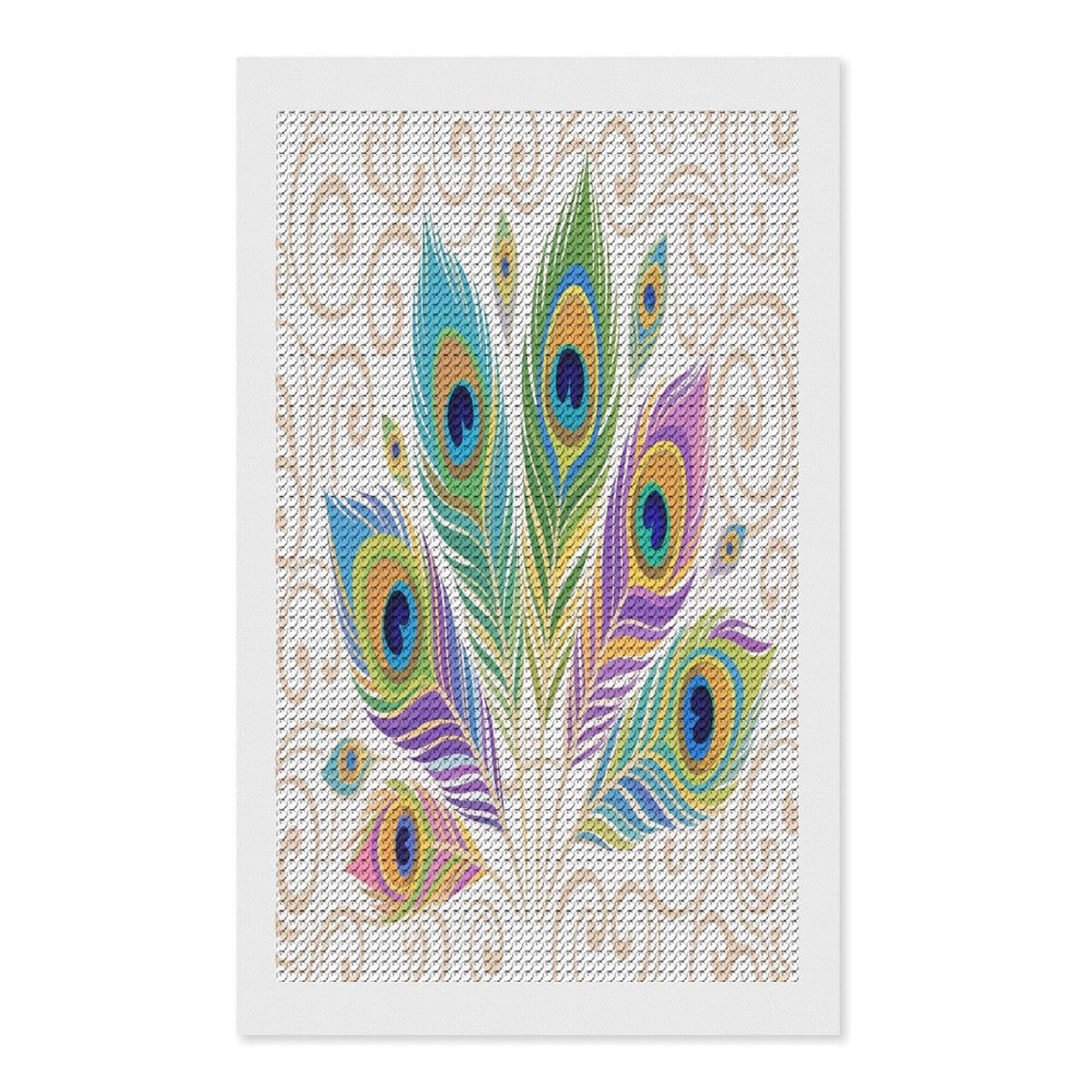 VstaDank Peacock Feather Diamond Painting Kits Exquisite DIY Full Round Drill Diamond Dots Painting for Adults Beginner Diamond Photo Paint with Diamond Picture Art Wall Decor 12"x20"
