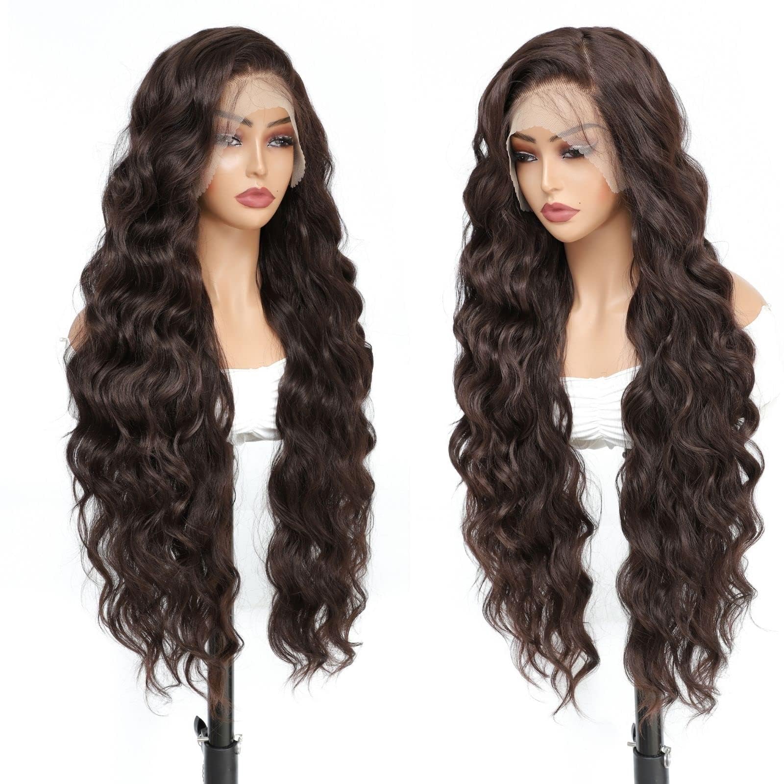 X-Tress 13x6 HD Swiss Lace Front Wig Glueless for Women 32 Inch Body Wave Human Hair touch feeling Wig Chestnut Brown