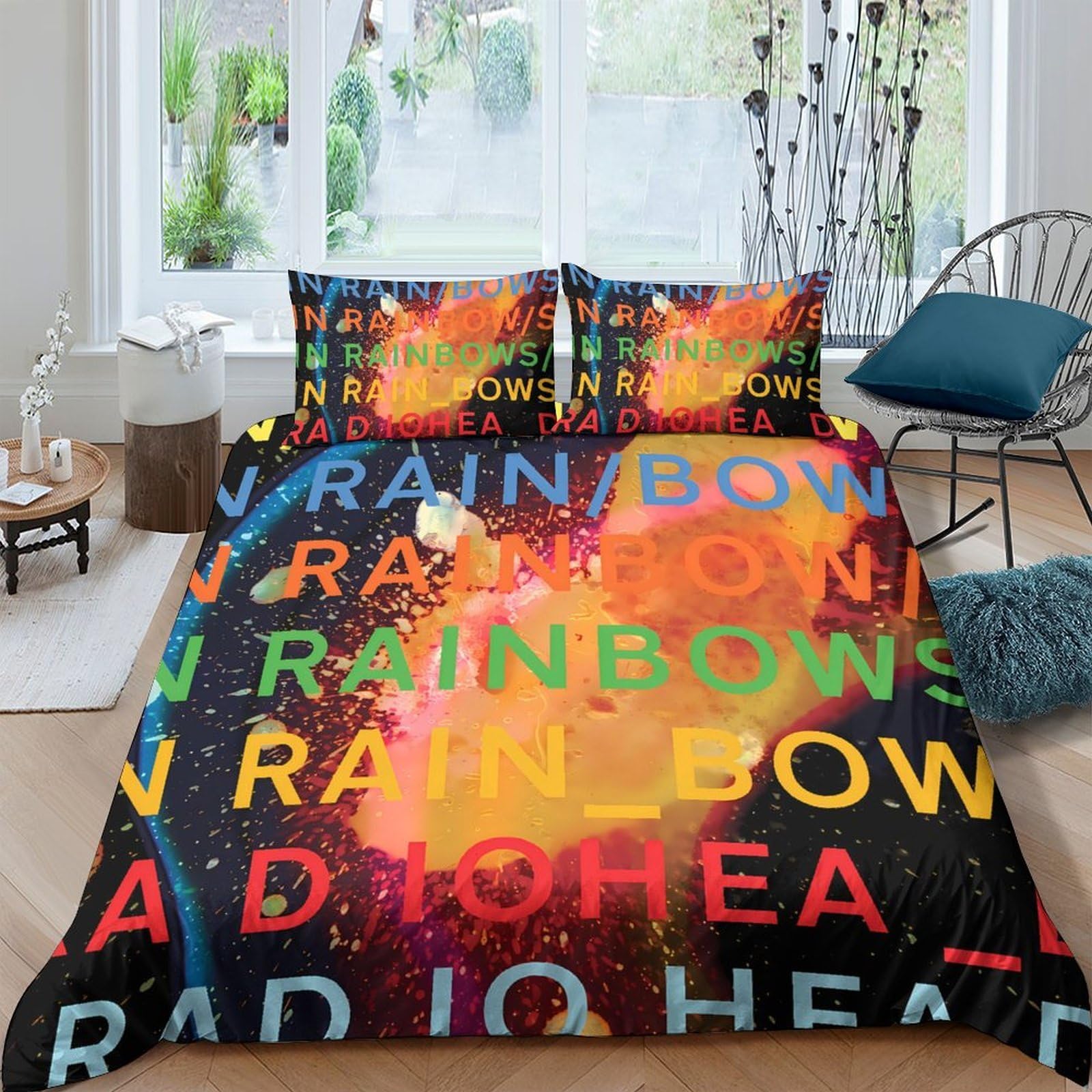 Ctjqhvkz Style-2 3D Printed Rainbow Typography Fitted Sheet Microfiber Soft Breathable Abstract Bed Cover For Bedroom Guest Room Decor Single（135X200cm）