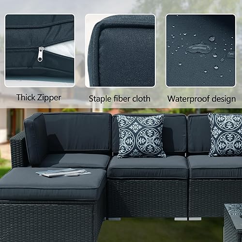Miniatura 4 de Juego de 11 fundas de cojín de repuesto, impermeables, para exteriores, para sofá de 6 plazas, juego de fundas con cremalleras, solo funda lavable