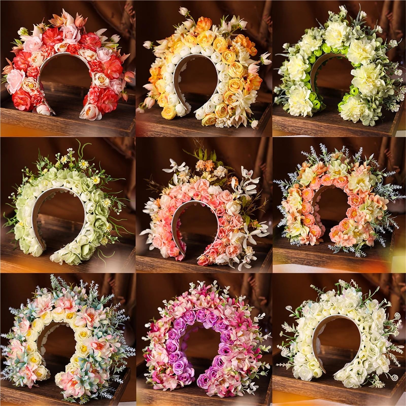 Haarreif mit künstlicher Blumenkrone Künstliches mehrfarbiges Blumenkronen-Stirnband for Frauen, Braut, Hochzeit, Haarschmuck(Color5)