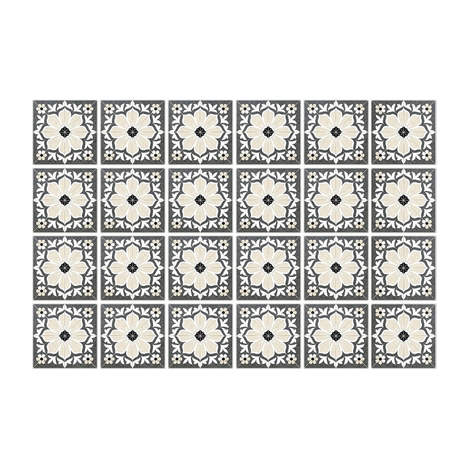 Moroccan Tile Stickers for Kitchen， Peel and Stick Wall Tiles Waterproof PVC for Kitchen Bathroom 24 Pcs Multiple Sizes(24 Pcs/15x15cm)