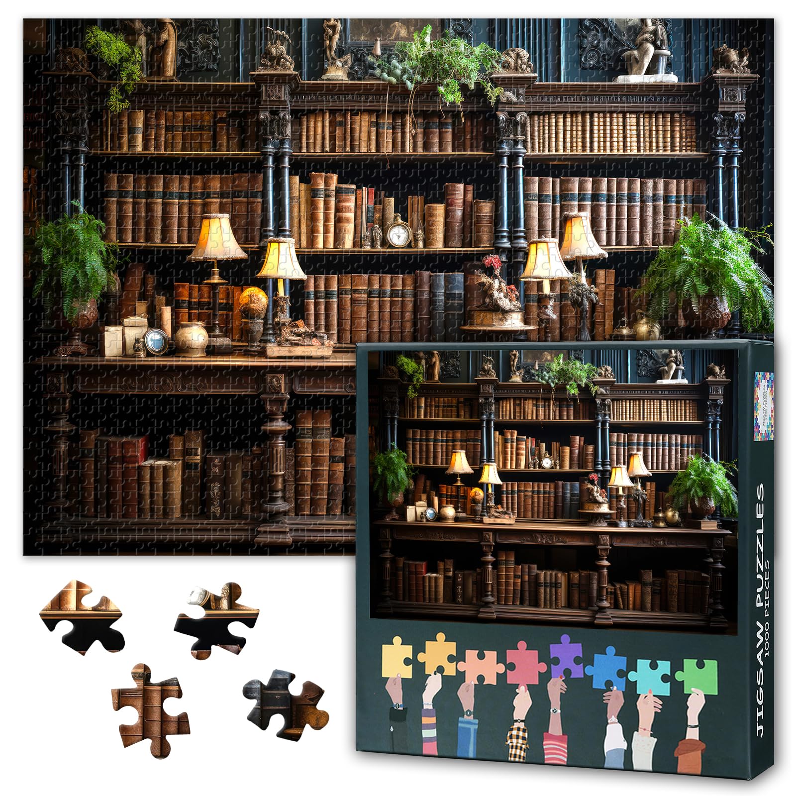 Adult Puzzle 1000 Pieces – Old Bookcase of a Victorian House- Large 50x70cm Completed Size | Challenging Yet Relaxing Brain Game for Home or Family Time — image 1