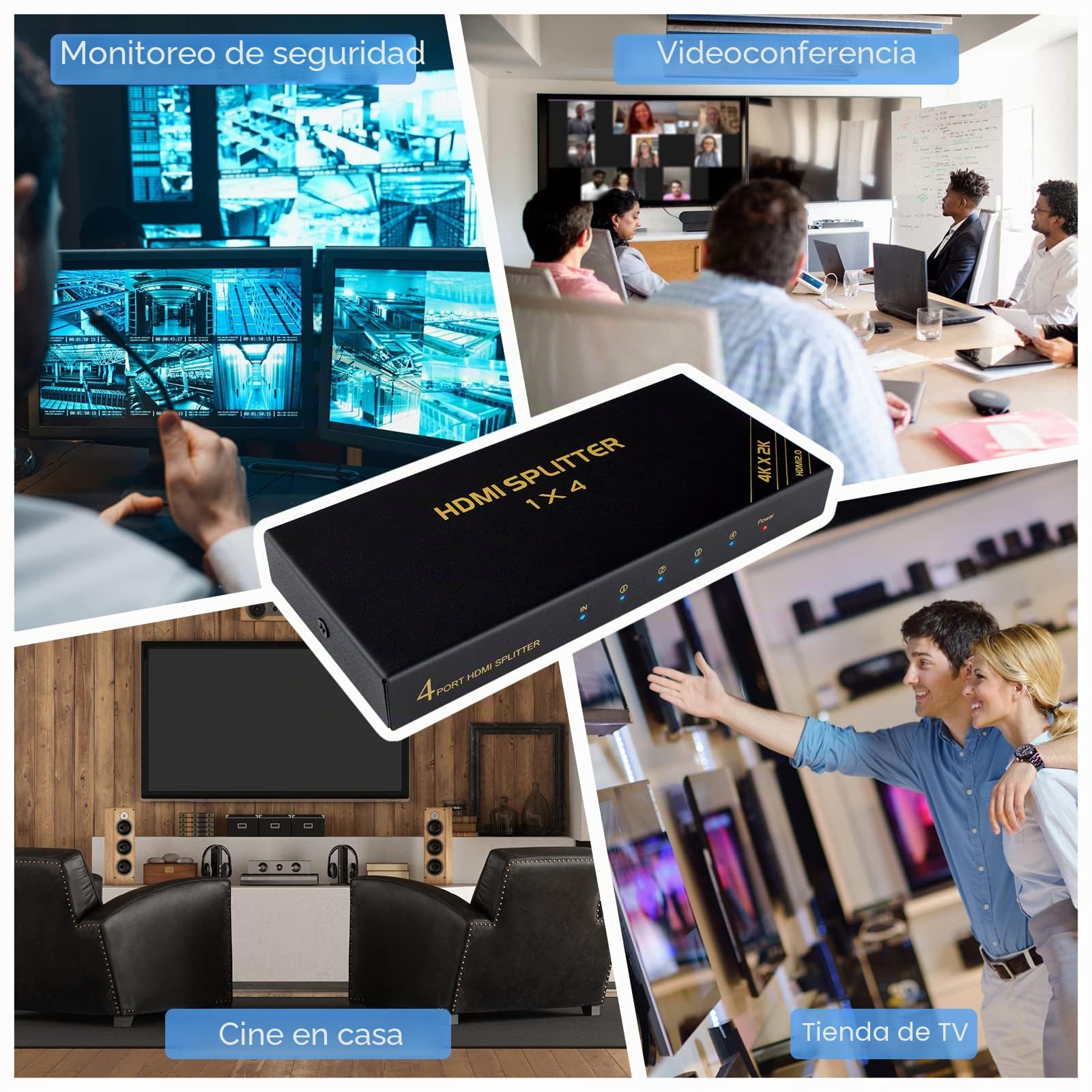 TCNEWCL Divisor HDMI 4K@60Hz 1 Entrada 4 Salidas, Splitter 1x4 1080P 120Hz, Distribuidor de Audio y Video para 4 Pantallas, Compatible Con HDMI 2.0 HDCP 2.3 3D UHD YUV RGB 4:4:4