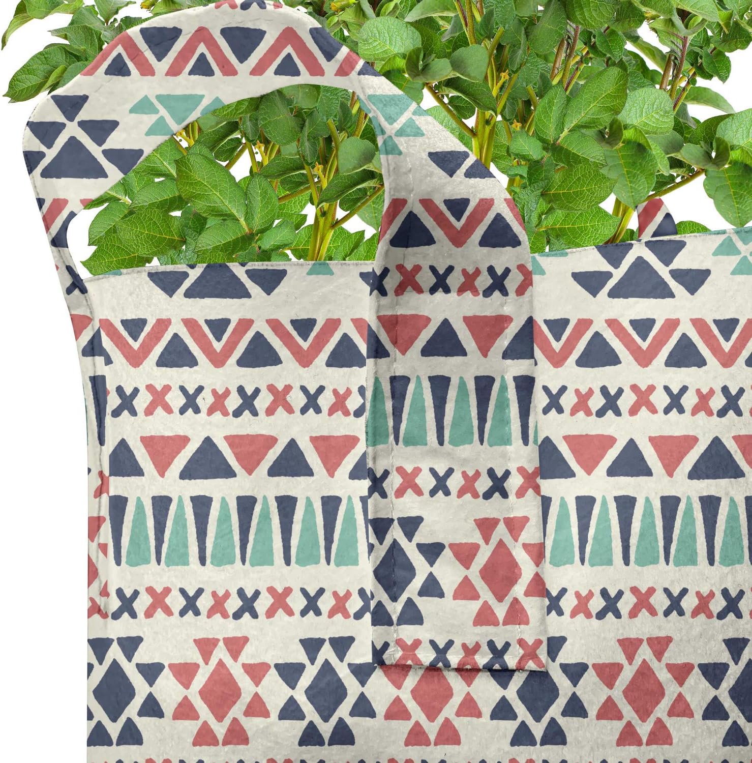 Ambesonne Aztec Grow Bags 5-Pack, Cultural Geometric Pattern, Heavyduty Fabric Pots with Handles for Plants, 7 Gallon, Multicolor
