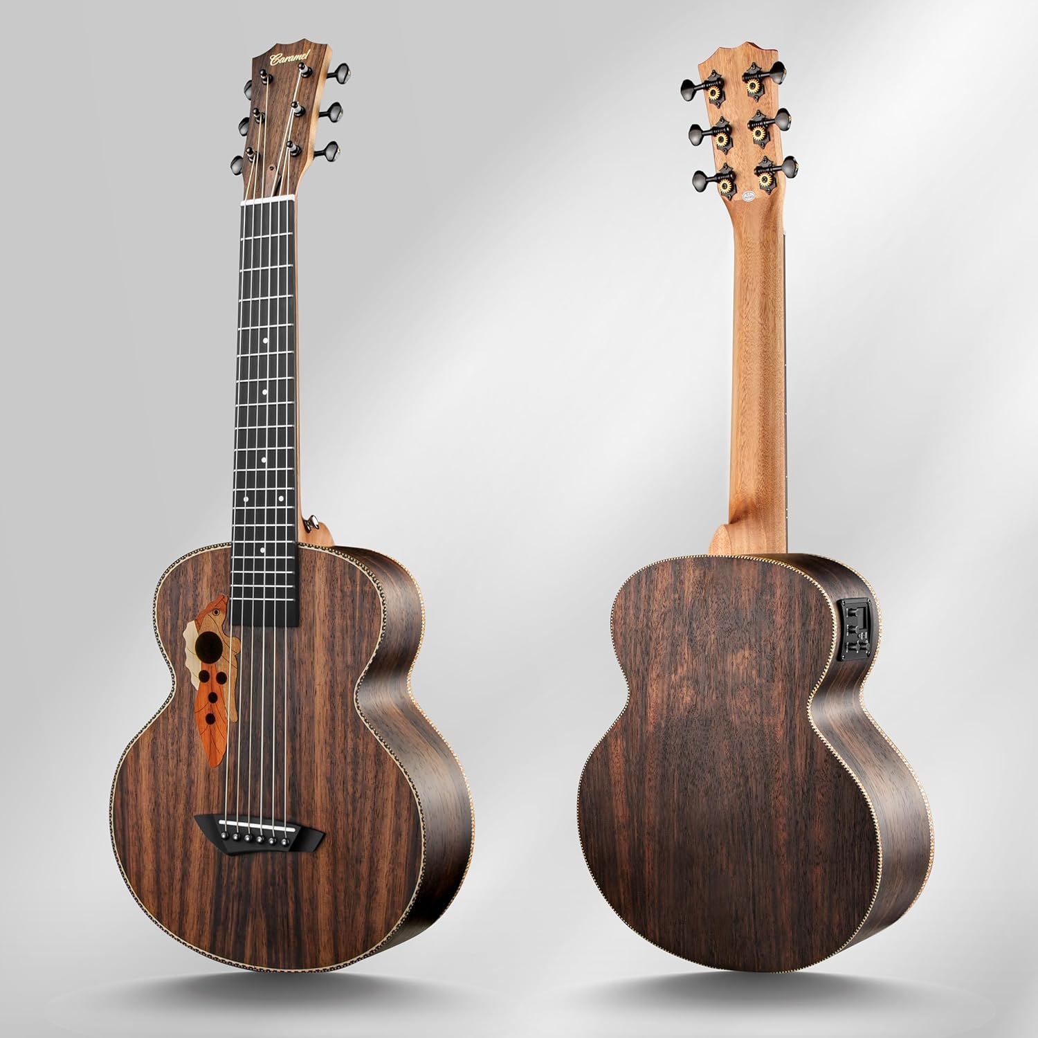 30inch Caramel CB904G Ebony Wood Electric Guitalele Small Guitar Kit Beginner Guitarlele Starter Bundle Strings, Padded Gig Bag, Strap Set (Ebony)