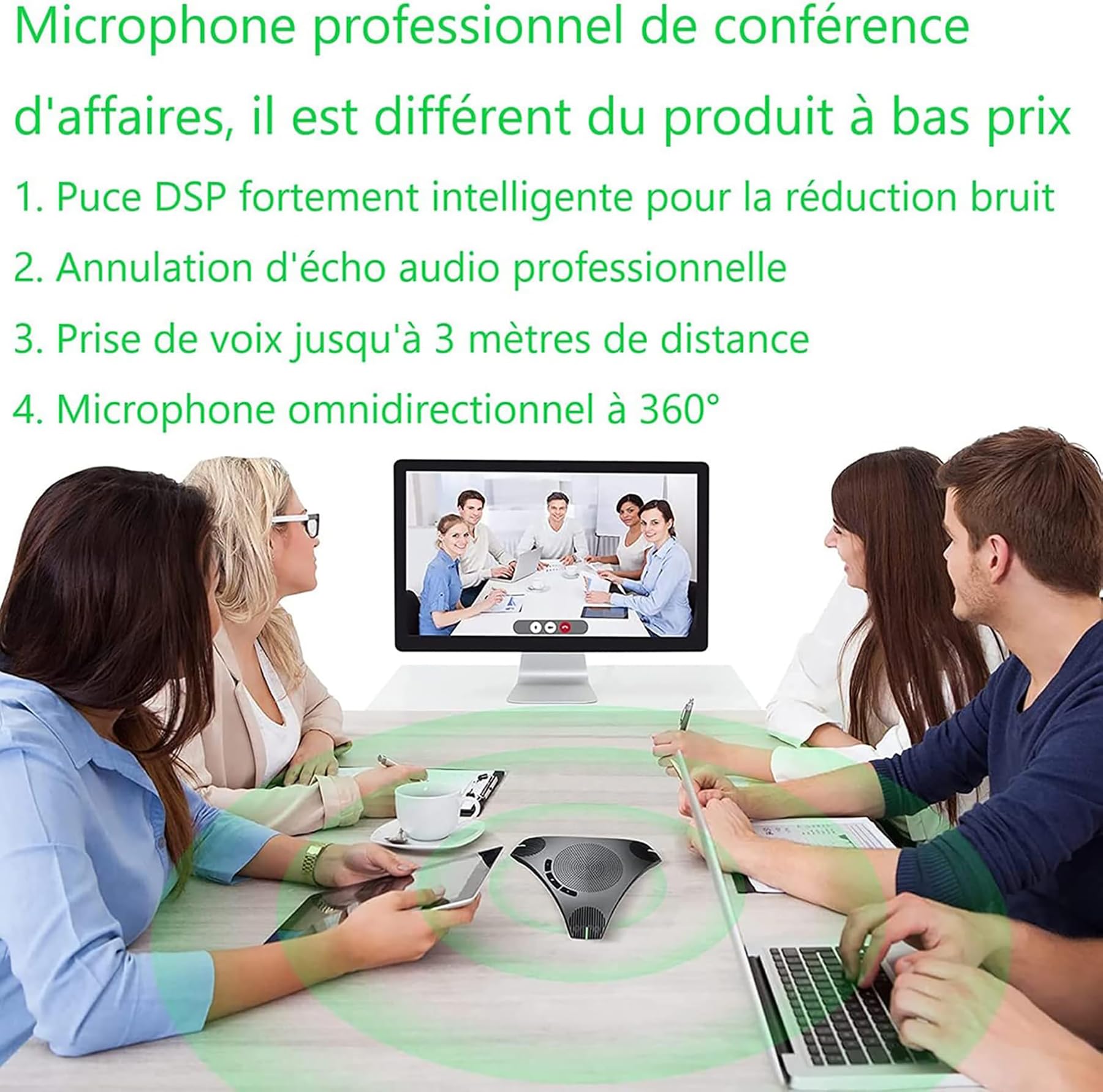 Microfono da Conferenze, Vivavoce USB per L'ufficio da Casa, Miglioramento Intelligente Della Voce, Microfono USB per per Riunioni/Lezioni Online, Chiamate Zoom, Chat Skype, Plug & Play