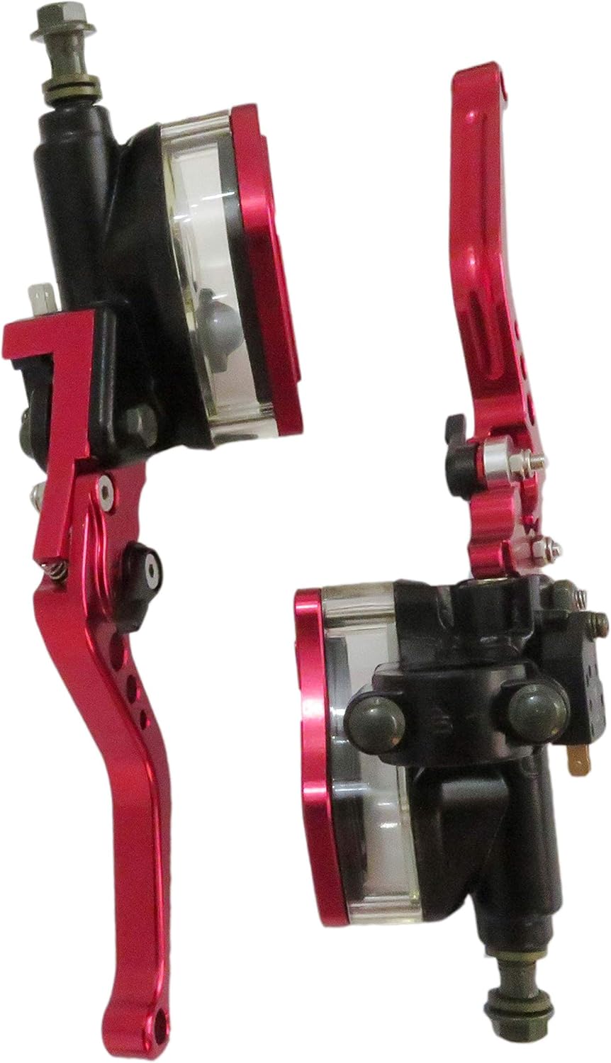 XSPANDER CNC Aluminum 7/8" (22mm) Universal Motorcycle Dual Hydraulic Brake Clutch Master Cylinder Reservoir Lever Fits for 50cc-300cc Sport Bike Street Bike Scooter (1 Pair, Red)