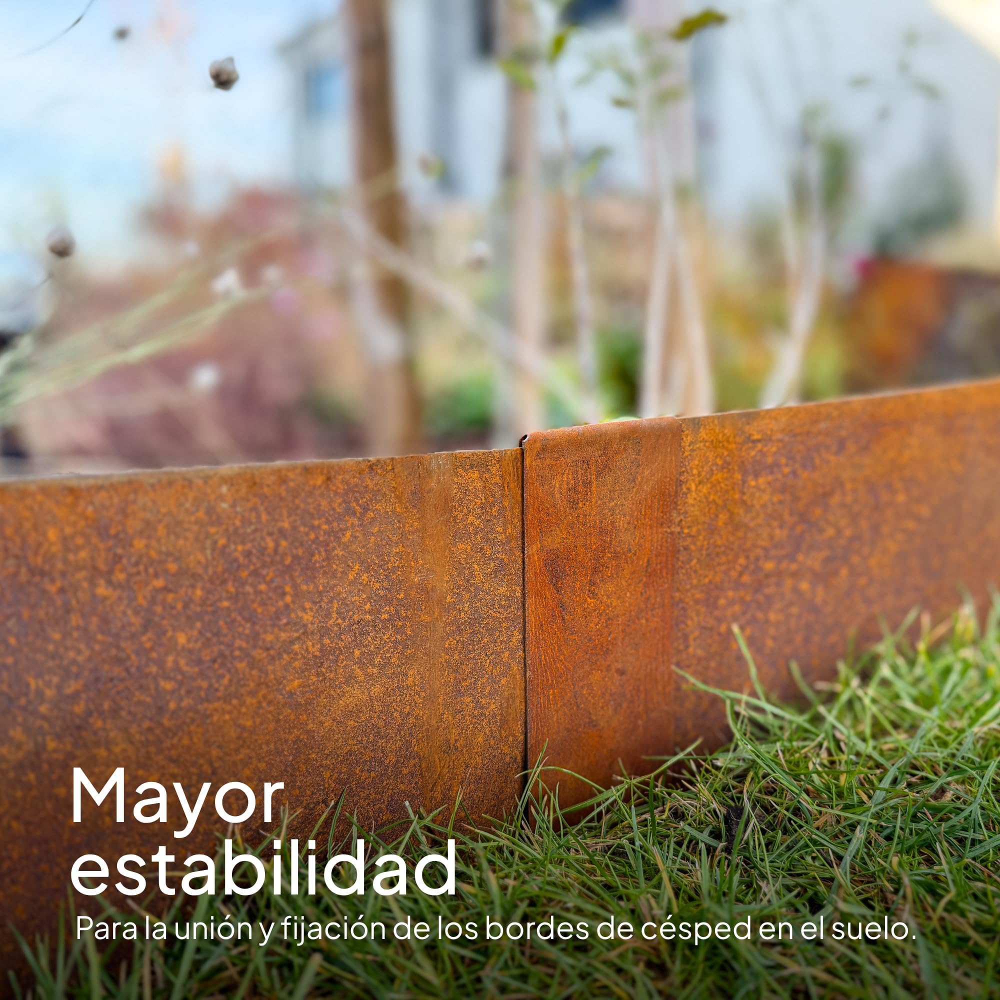 UNIGARDIA Juego de 4 Conectores de Acero Corten para Bordes de Jardín, Altura 20 cm - Elemento de Unión para Borduras de Césped - Grosor 1 mm