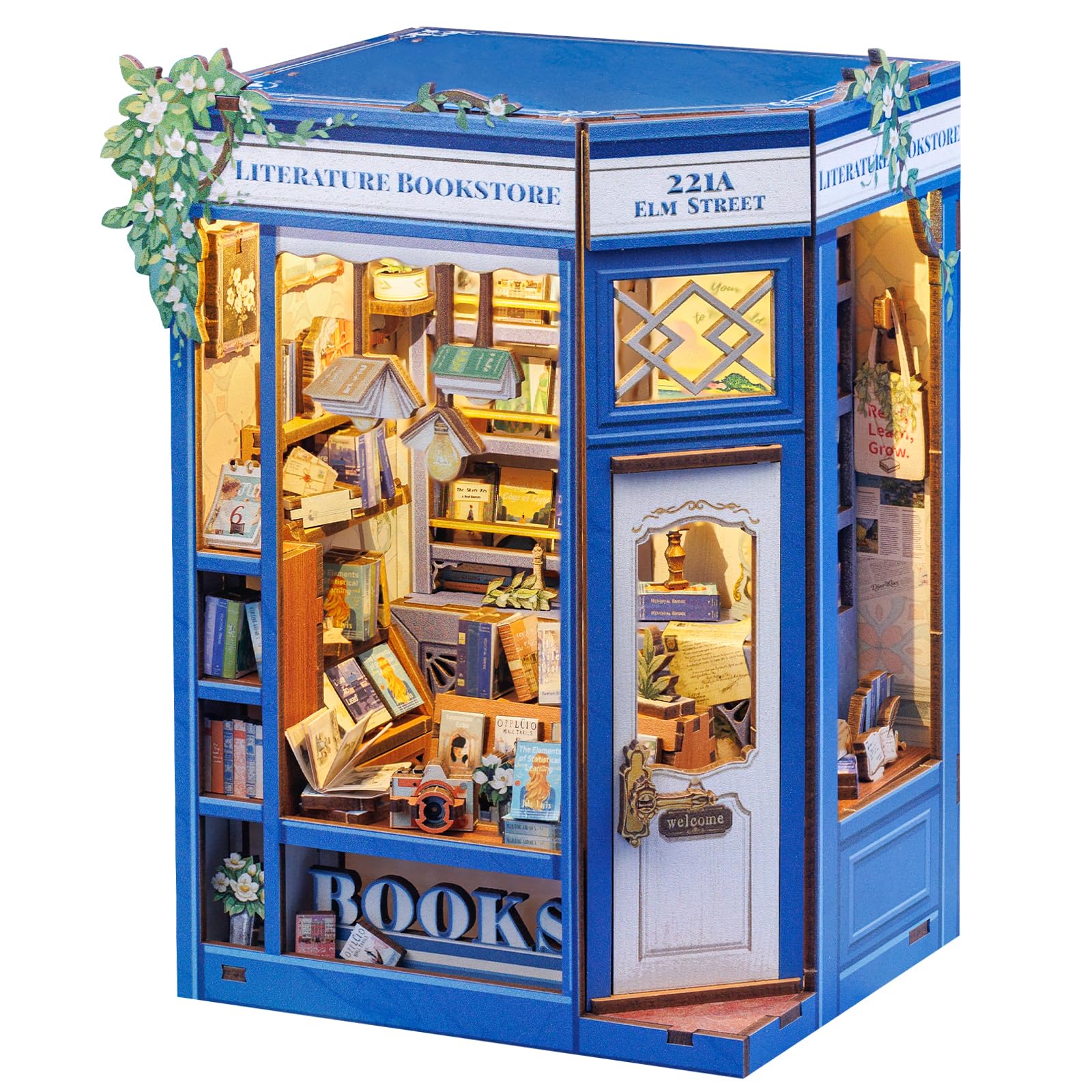 Cutefun Book Nook, kit fai da te per casetta in miniatura per adulti, scaffale per libri, puzzle 3D in legno, mini kit modello artigianale, regalo per donne amanti dei libri (Literature Bookstore)