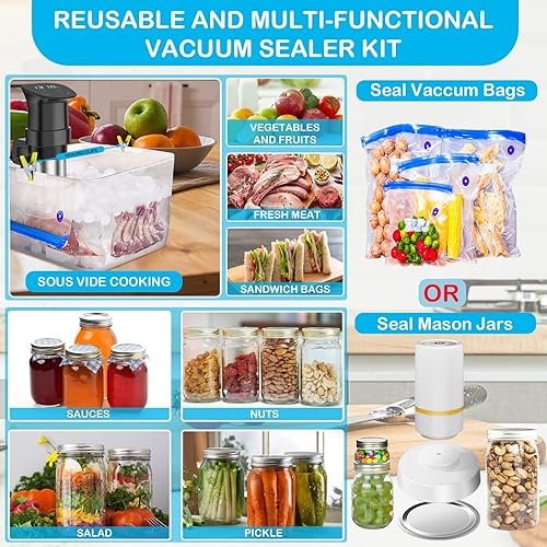 Miniatura 4 de 46 selladores eléctricos al vacío, bolsas Sous Vide, sellador al vacío de mano para tarros Mason y 15 bolsas reutilizables de almacenamiento de