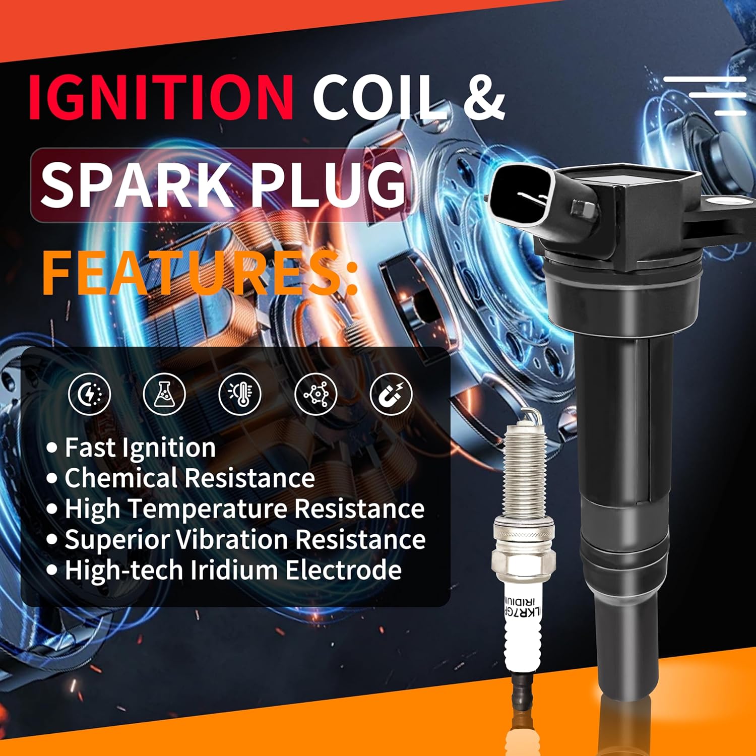 Ignition Coil UF651 Spark Plugs: For Hyundai Elantra Kia Forte Soul 2.0 1.8 L4 2011-2016 Fast Precise Ignition Reduce Misfires for Daily Commutes Long Trips Set of 4 (Spark Plug Coil Packs)