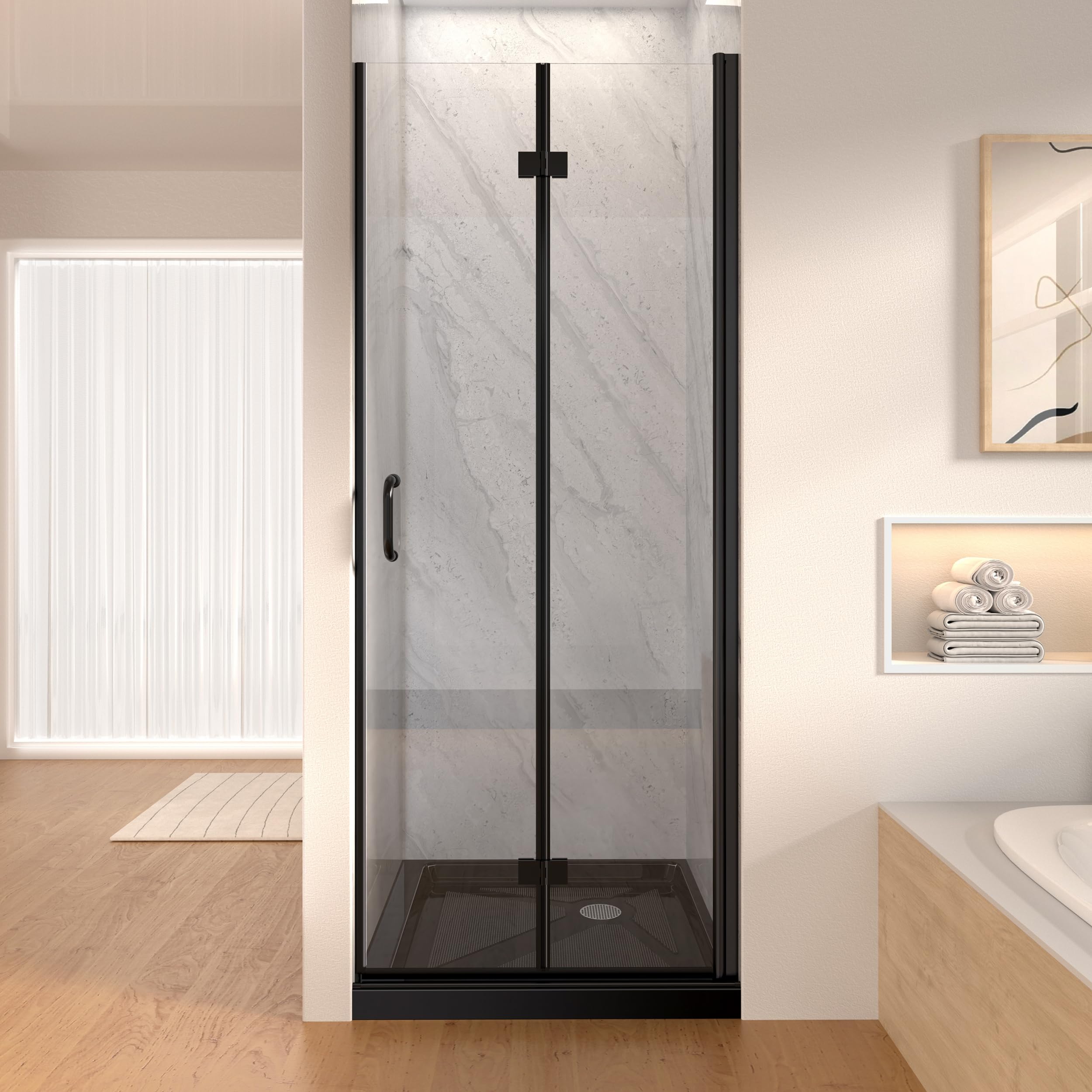 SARATOSA Duschtür Flügeltür 80x195 Cm – Sicherheitsglas In Mattschwarz, Selbst Montieren