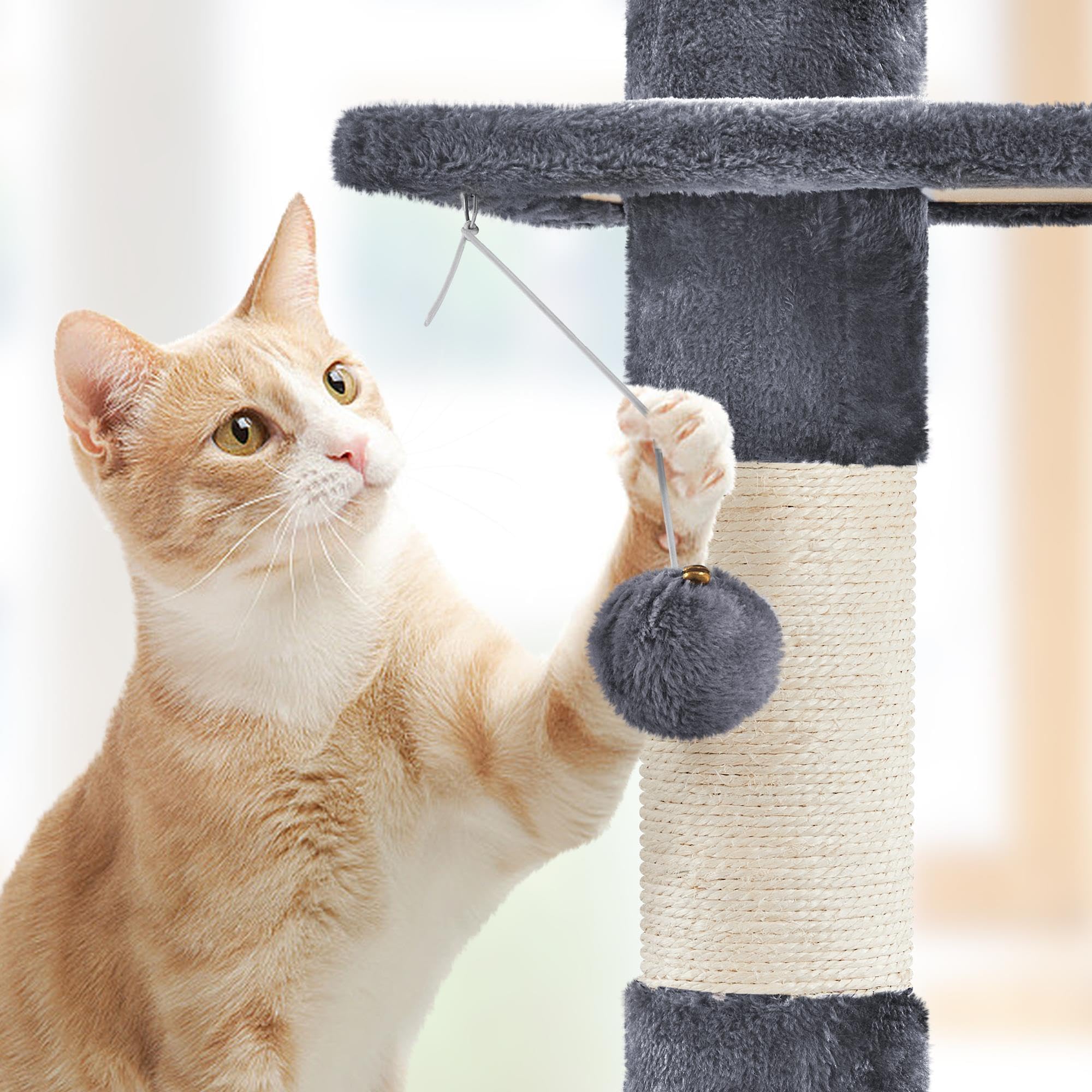 Abician Arbre à Chat du Plafond Poteau à griffer Réglable en Hauteur 226-265 cm avec Niche Chat Gris foncé