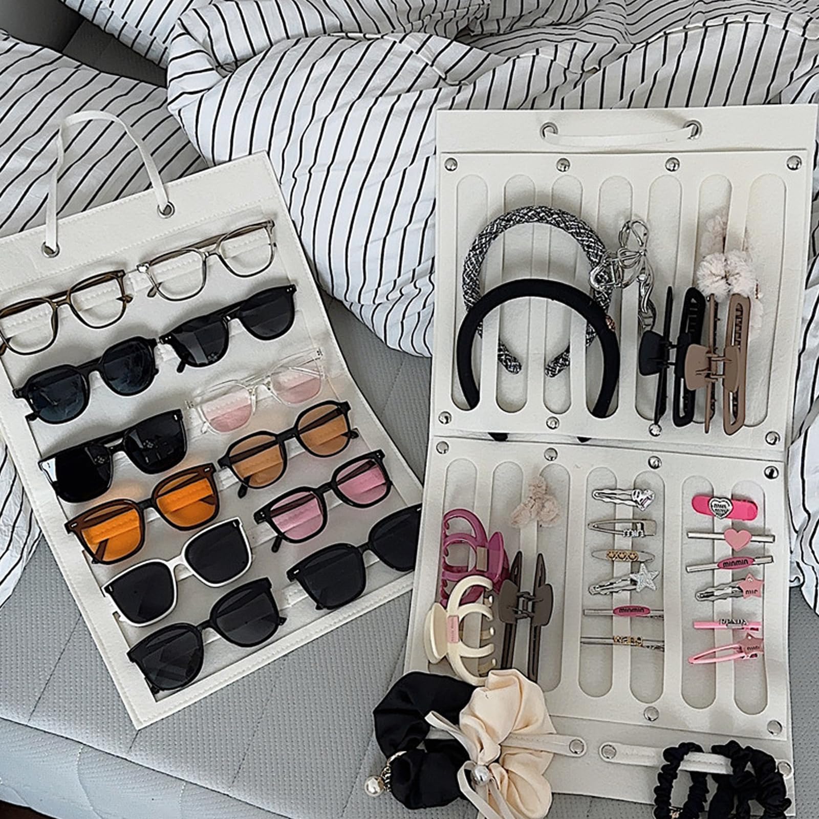 Hongjingda Haarelastiekjes opbergbox voor haarkralen, multifunctionele organizer met drie lagen en handvat voor nagels, haarsieraden, naai-accessoires, make-up en kunstenaarsbenodigdheden