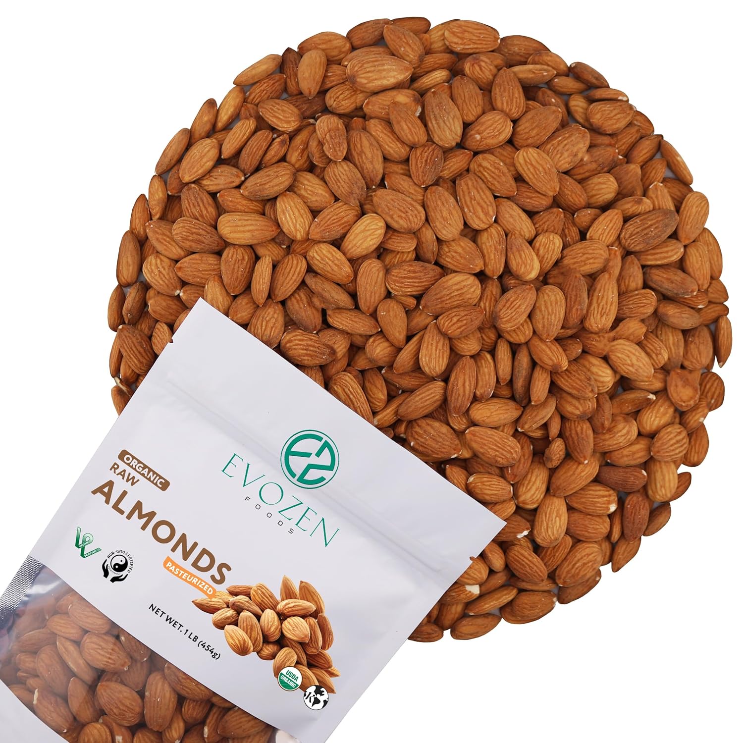 EvoZen Foods Organic Whole Raw Almonds, Non-GMO, Certified Kosher, Vegan, Pasteurized, Great Healthy Snack (2 Pound)