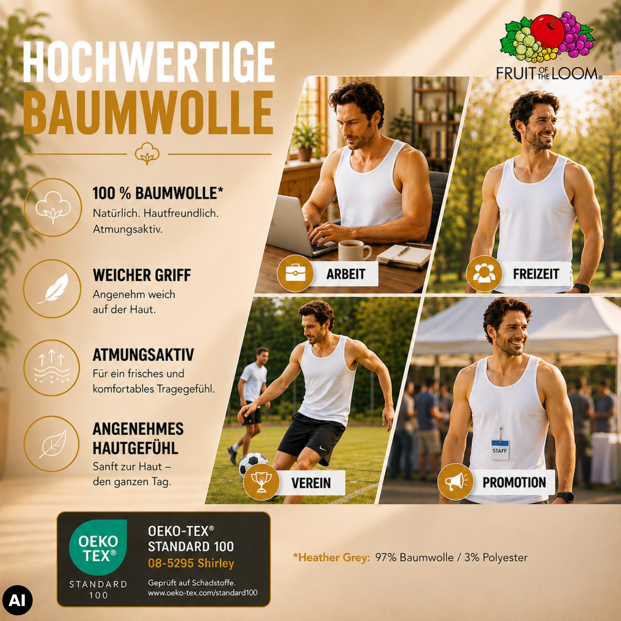 Fruit of The Loom Herren 10er Ahtletics Muskelshirts M L XL XXL 3XL 4XL 5XL auch Farbsets