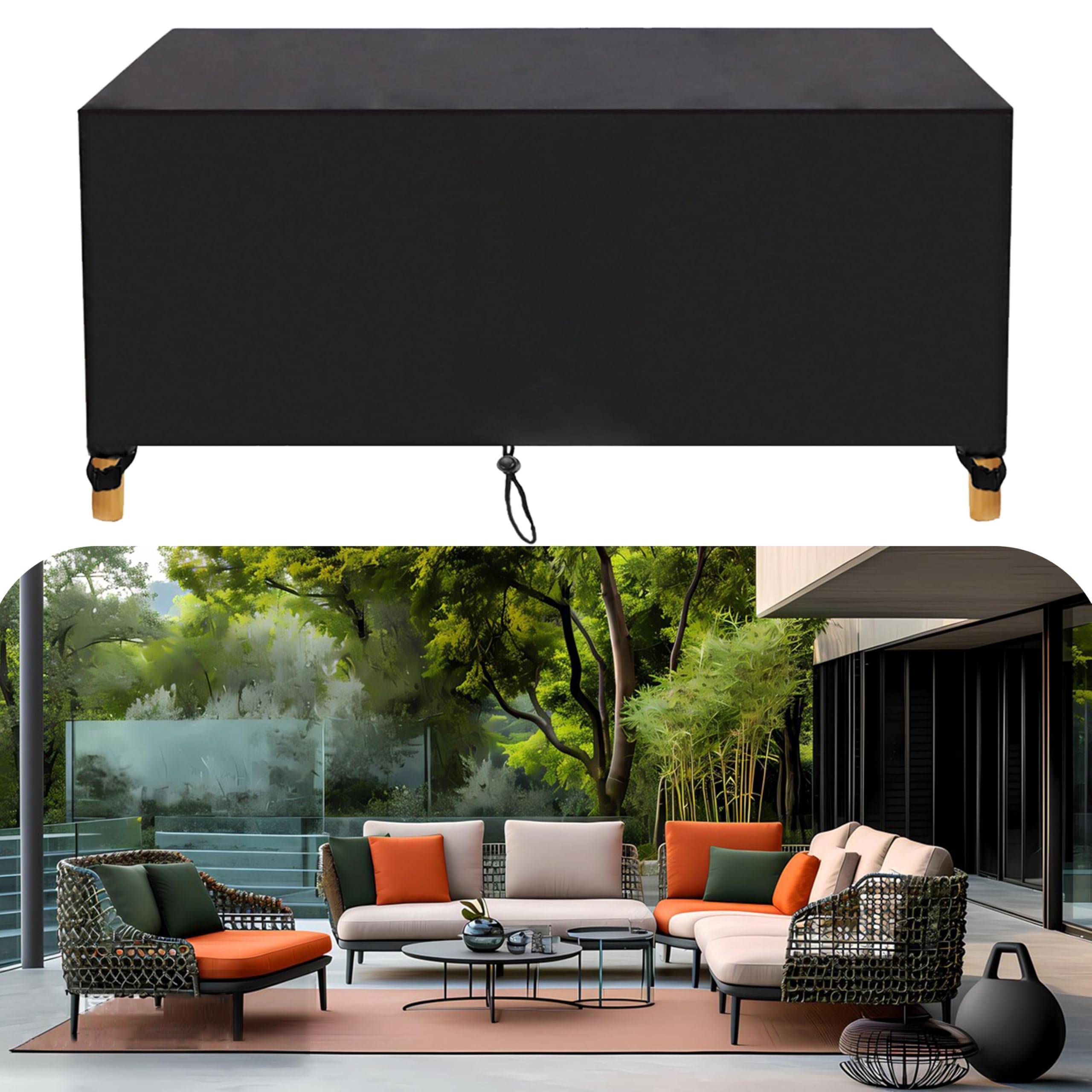 HNKDKJ Housse De Salon De Jardin Exterieur Imperméable Bache Table De Jardin En Tissu Oxford 420D Résistant Au Froid Coupe-Vent Couverture De Table Et De Canapé - 350x190x90cm/LxWxH