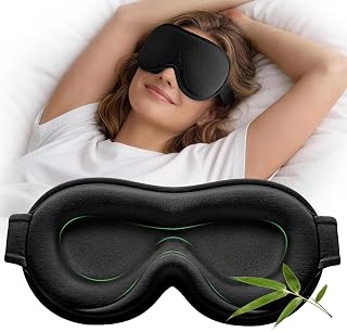 YFONG Sleep Mask for Lash Extensions, Bamboo Viscose & 100% Blackout Eye Mask for Sleeping Women Men, Soft 3D Contoured Zero Eye Pressure Blindfold for Travel, Breathable & Adjustable Eye Cover, Black