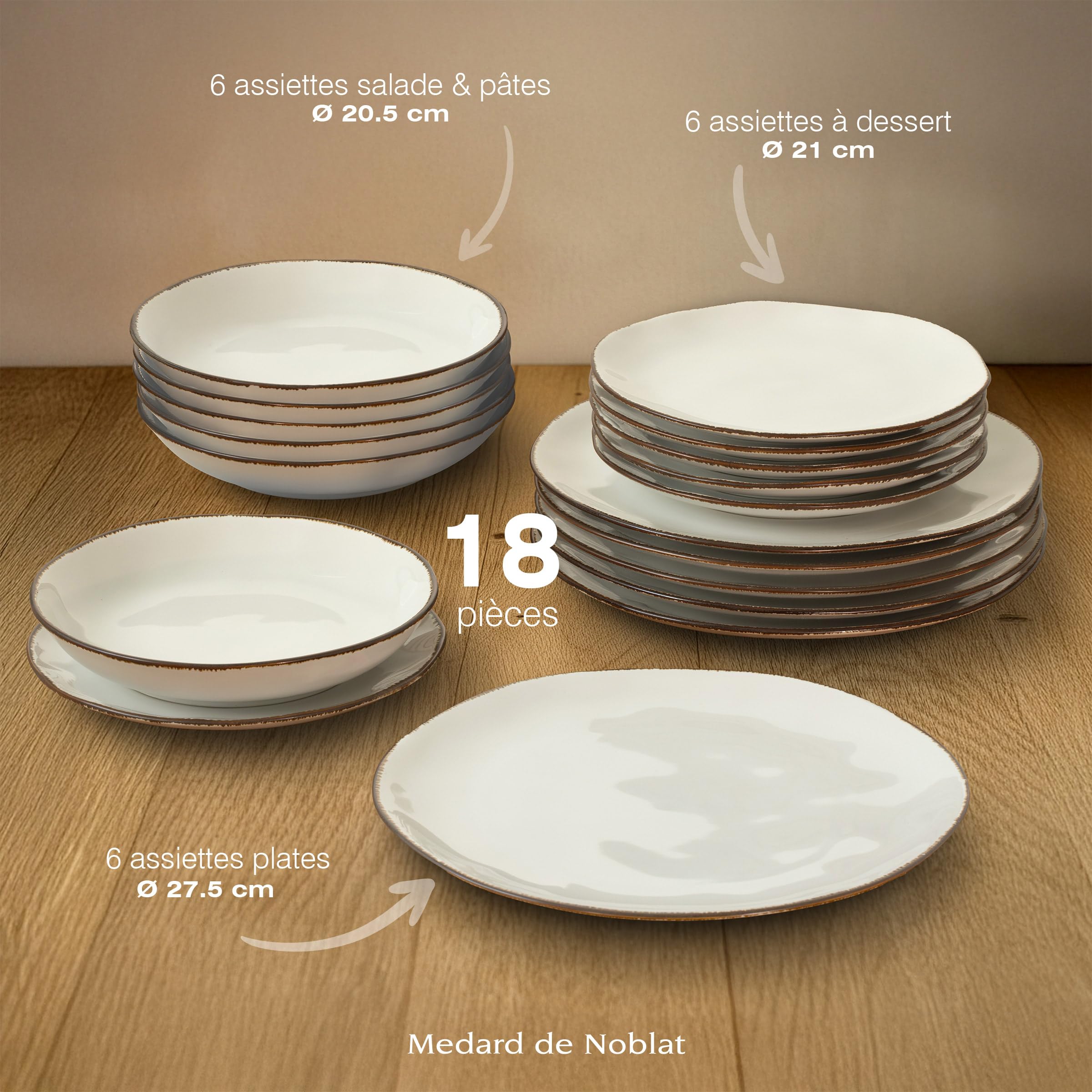 Médard de Noblat - Service vaisselle - Nelly - Grès - Lot de 18 assiettes - Blanc