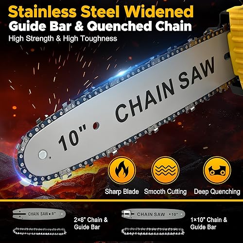 Miniatura 5 de Mini motosierra inalámbrica de 8 y 10 pulgadas, funciona con pilas, motosierra eléctrica 2 en 1, motosierras de batería sin escobillas de mano para