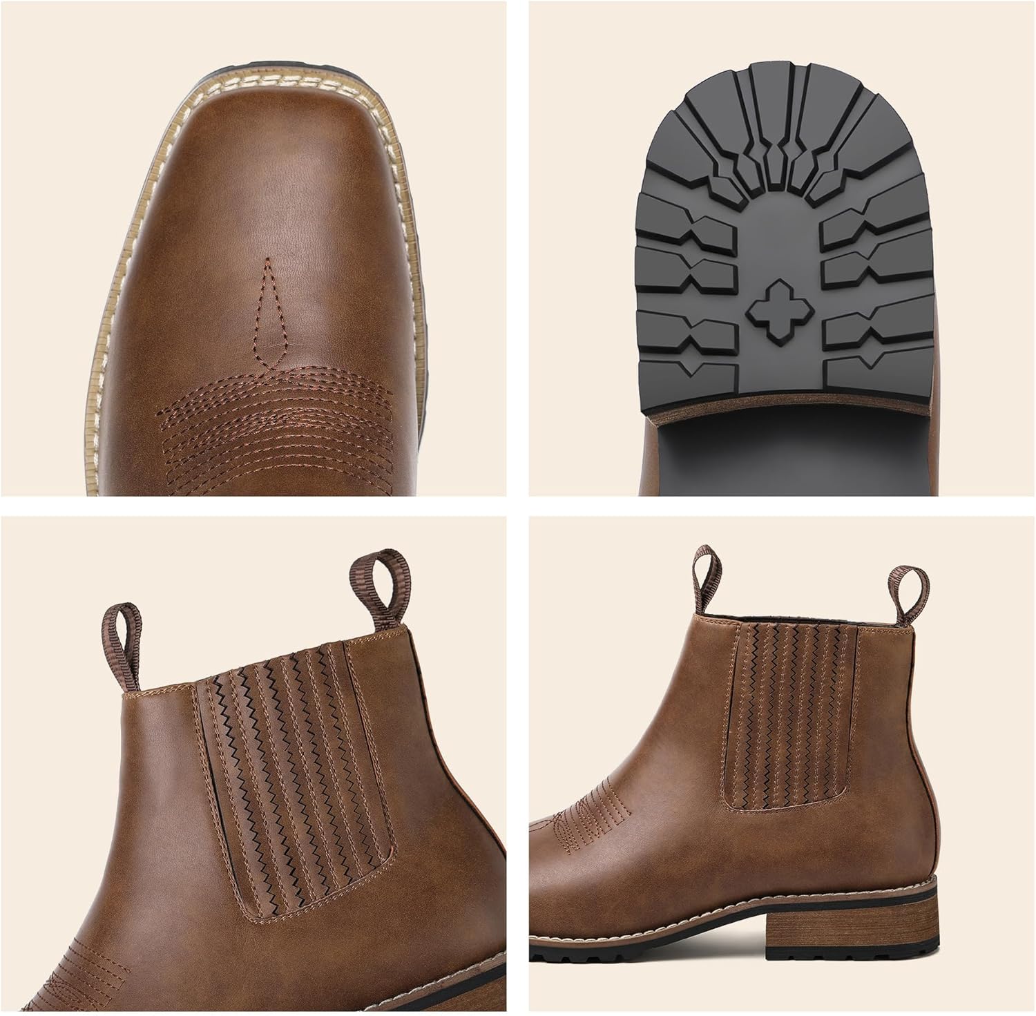 JASONSTAR Cowboy Boots for Men Square Toe, All-Weather Slip-On Work & Casual Western Chelsea Boots -botines para hombre - Image 6