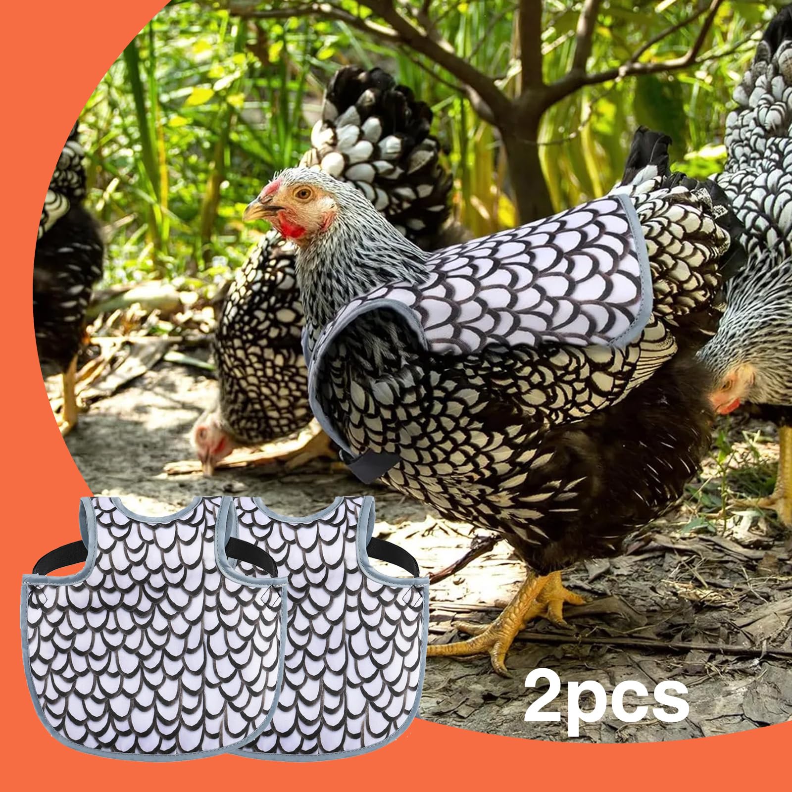 Lot de 2 selles de poulet pour poules, protection du dos de poule, tabliers confortables et légers pour poules (noir et blanc)